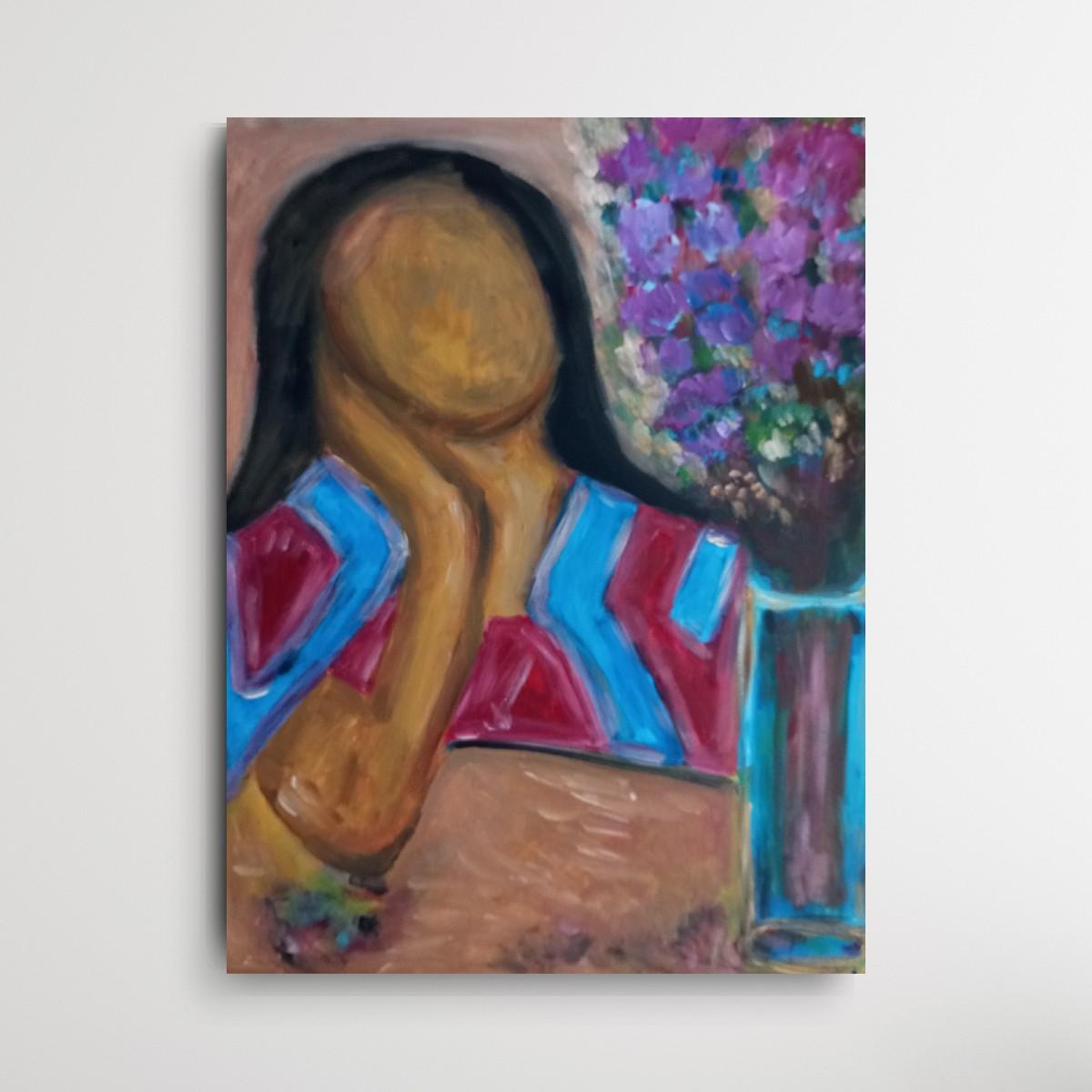 Quadro figurativo contemporaneo di una donna acrilico su tela pronto da appendere in vendita 2