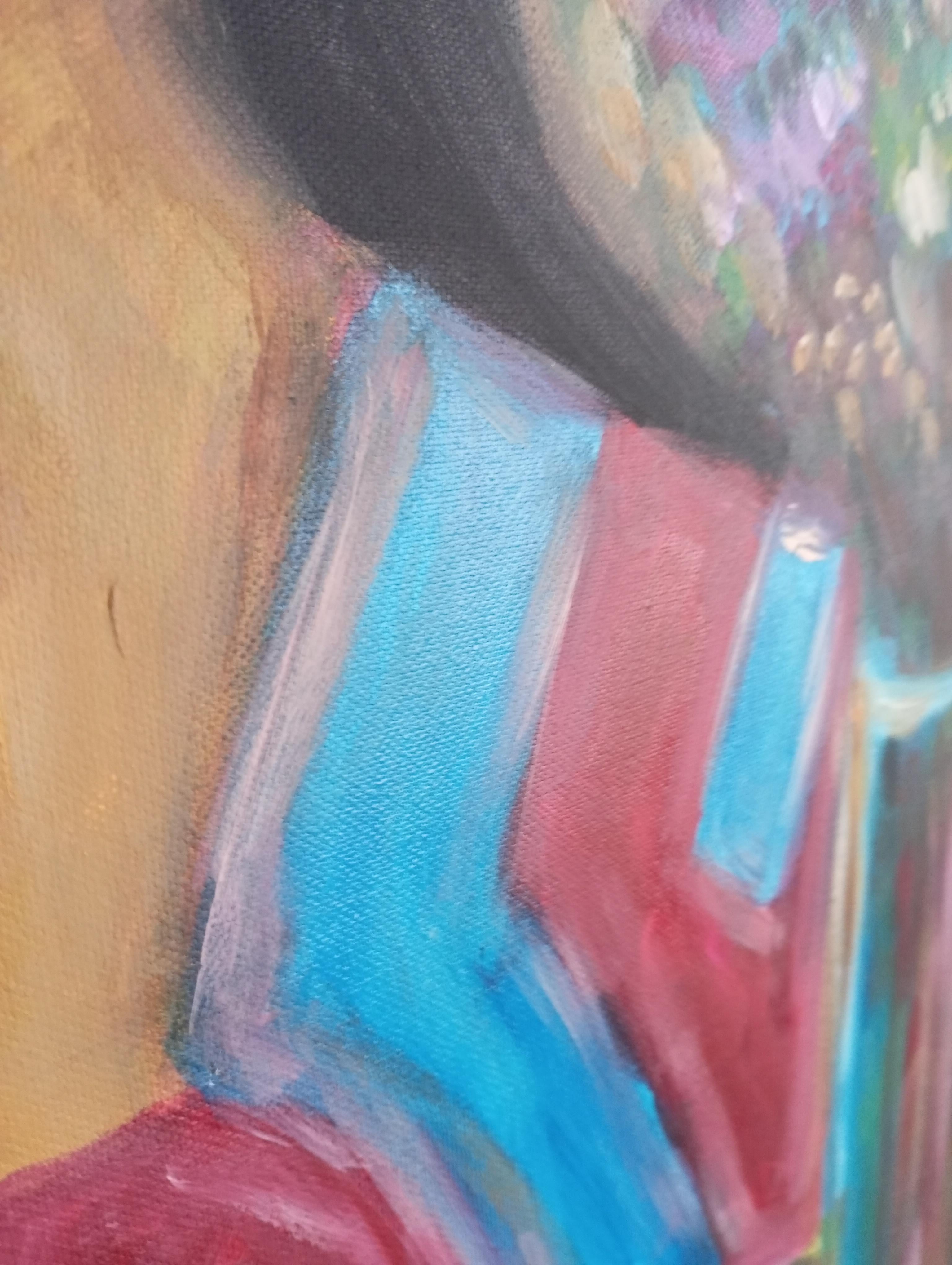 Quadro figurativo contemporaneo di una donna acrilico su tela pronto da appendere in vendita 4