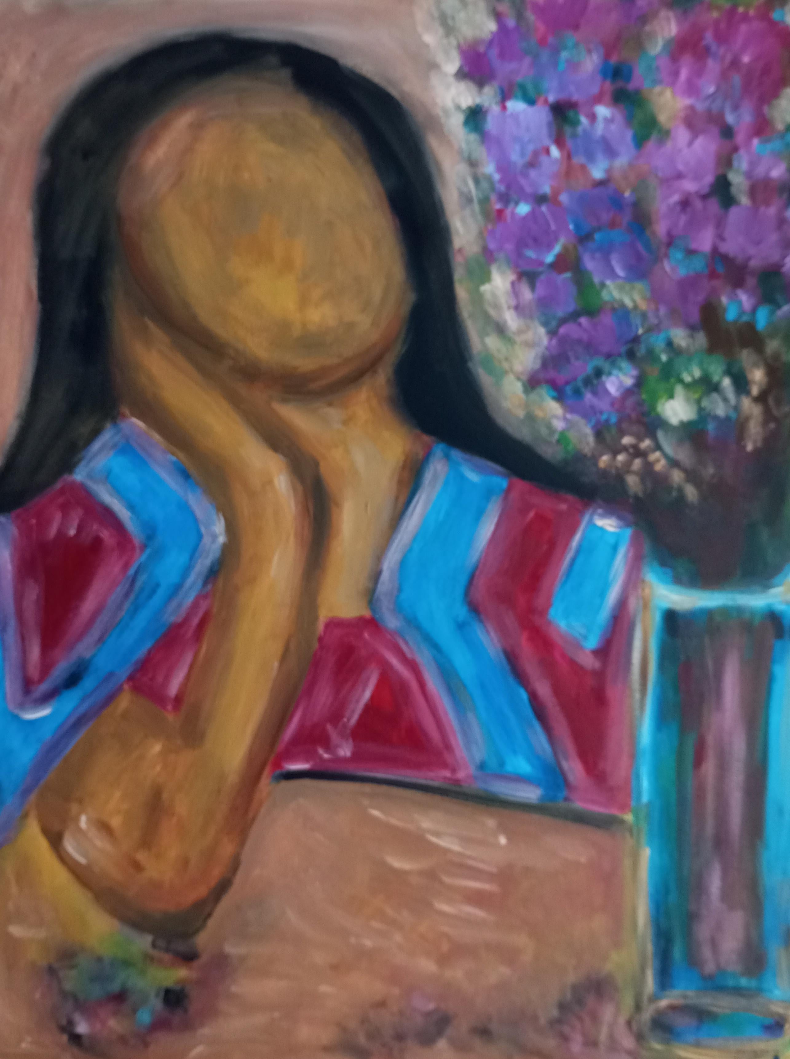 Portrait Painting di Natalya Mougenot  - Quadro figurativo contemporaneo di una donna acrilico su tela pronto da appendere