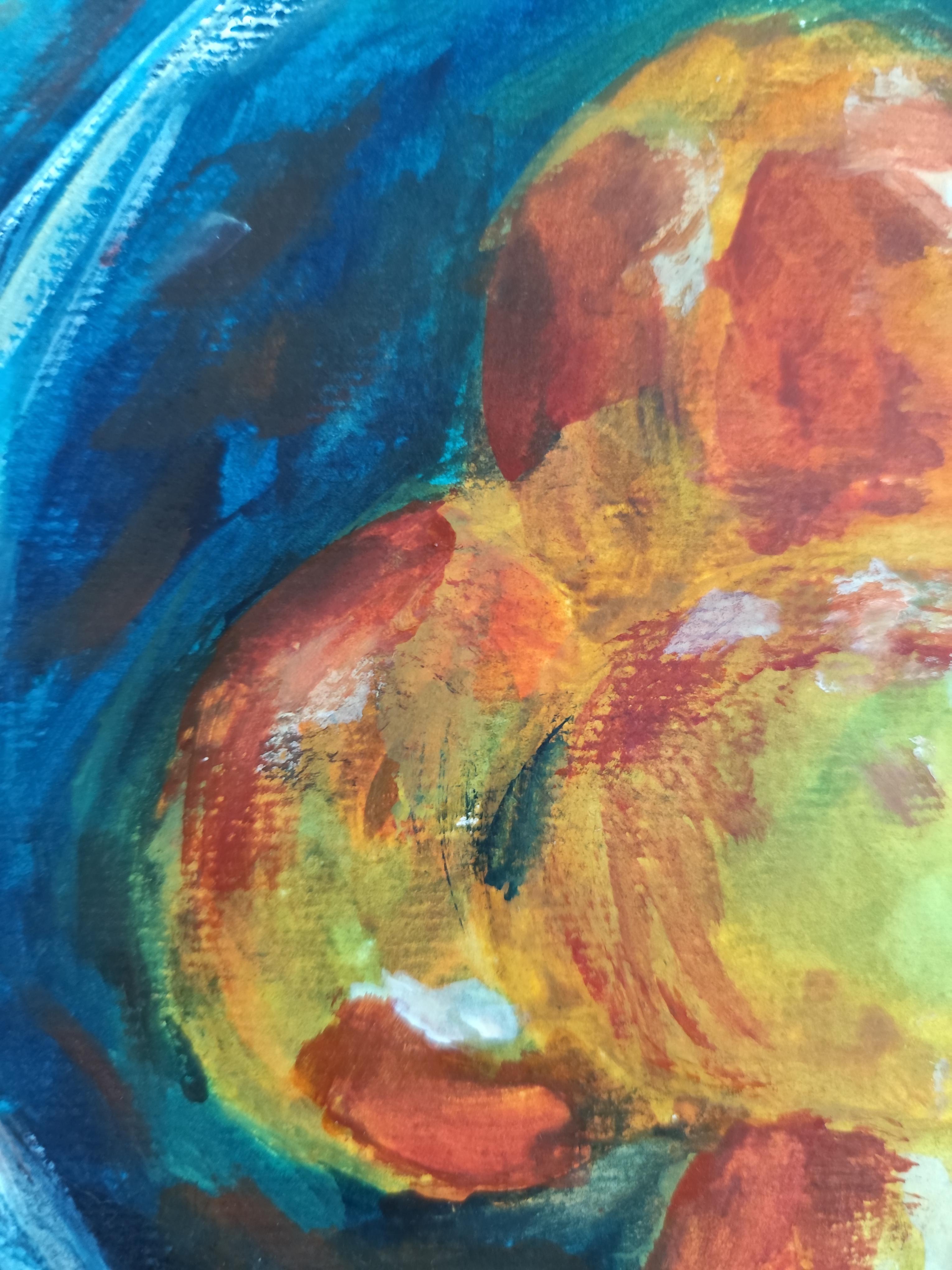 Pintura contemporánea en acuarela de bodegón de limones 