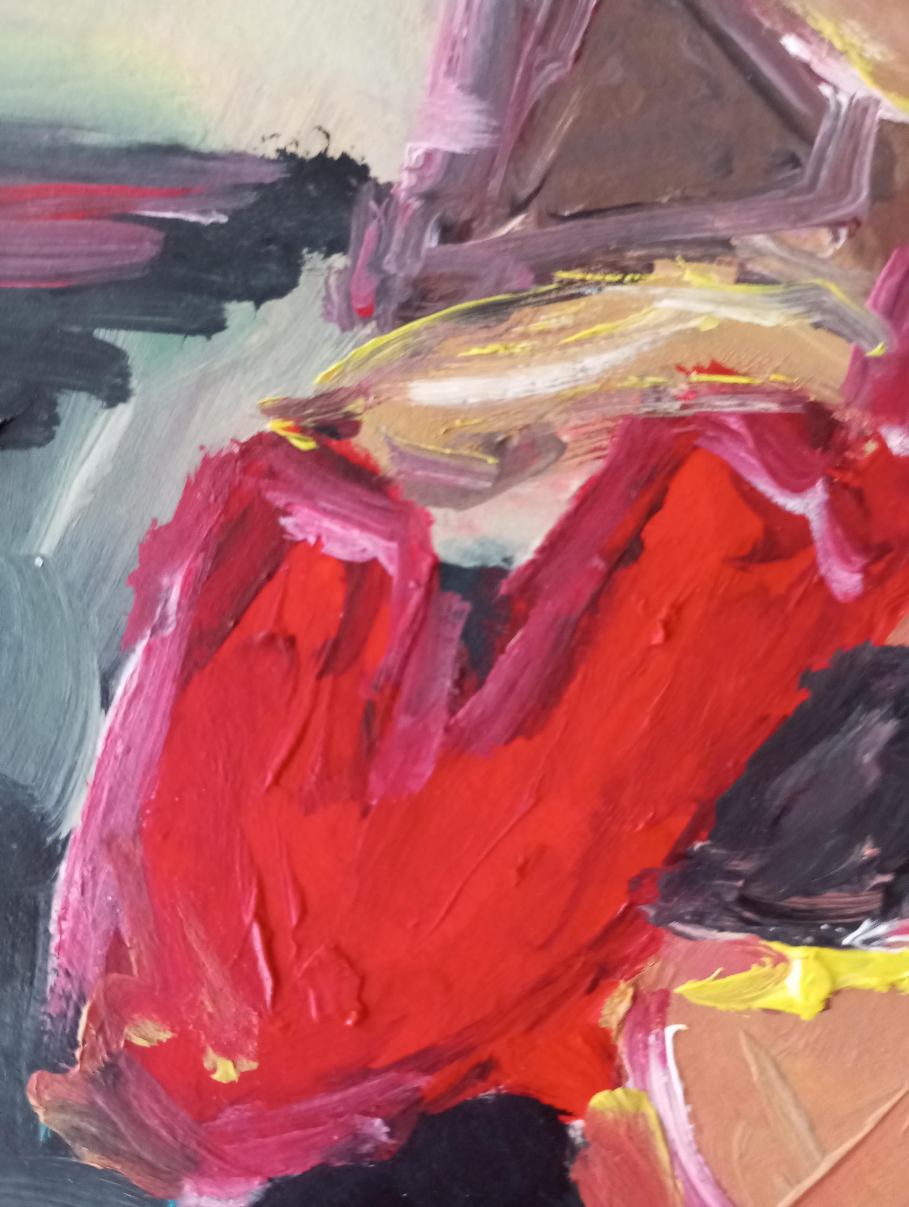 Zeitgenössisches impressionistisches expressives Ölgemälde einer Frau auf Papier im Angebot 10