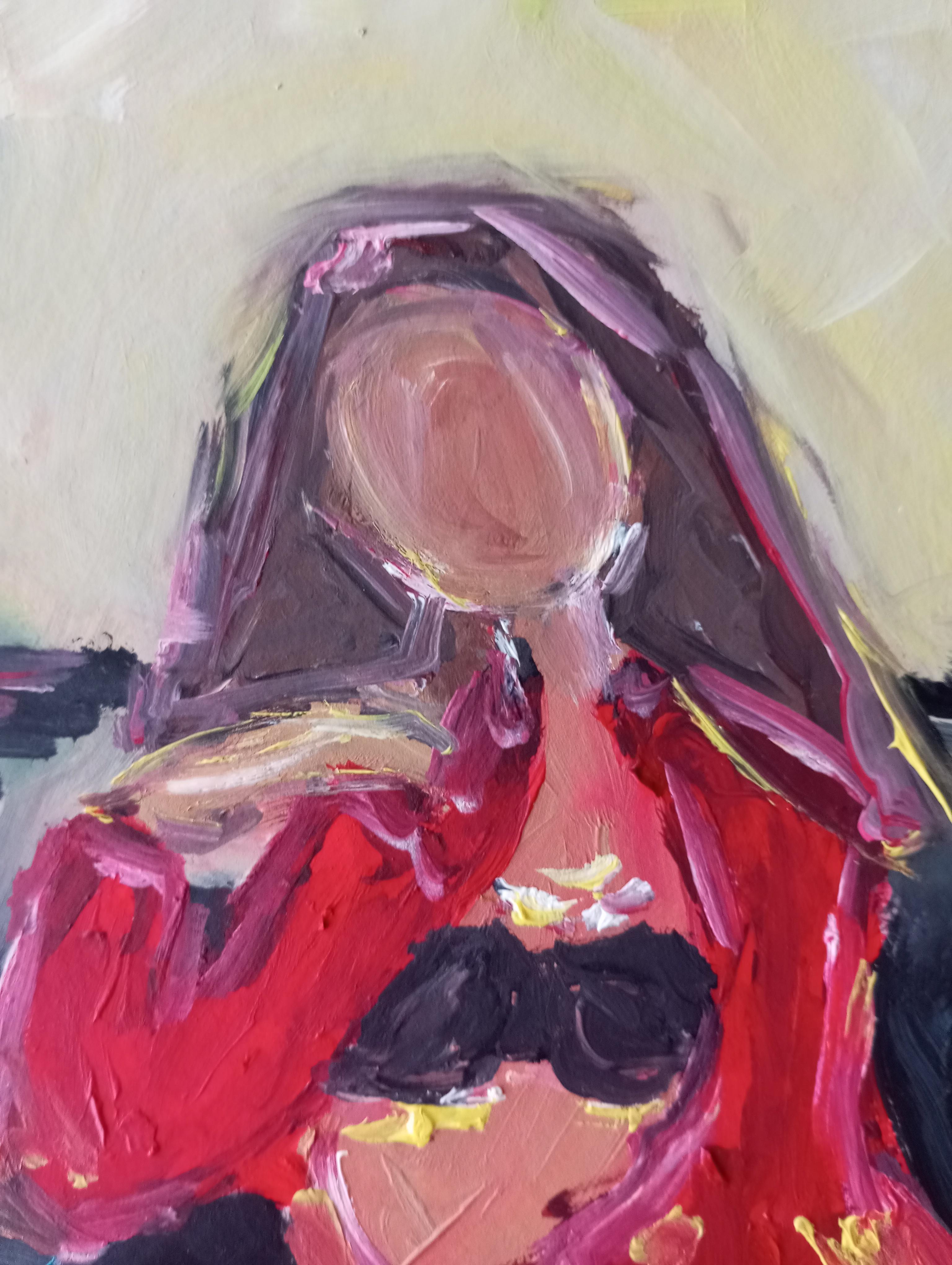 Zeitgenössisches impressionistisches expressives Ölgemälde einer Frau auf Papier im Angebot 14