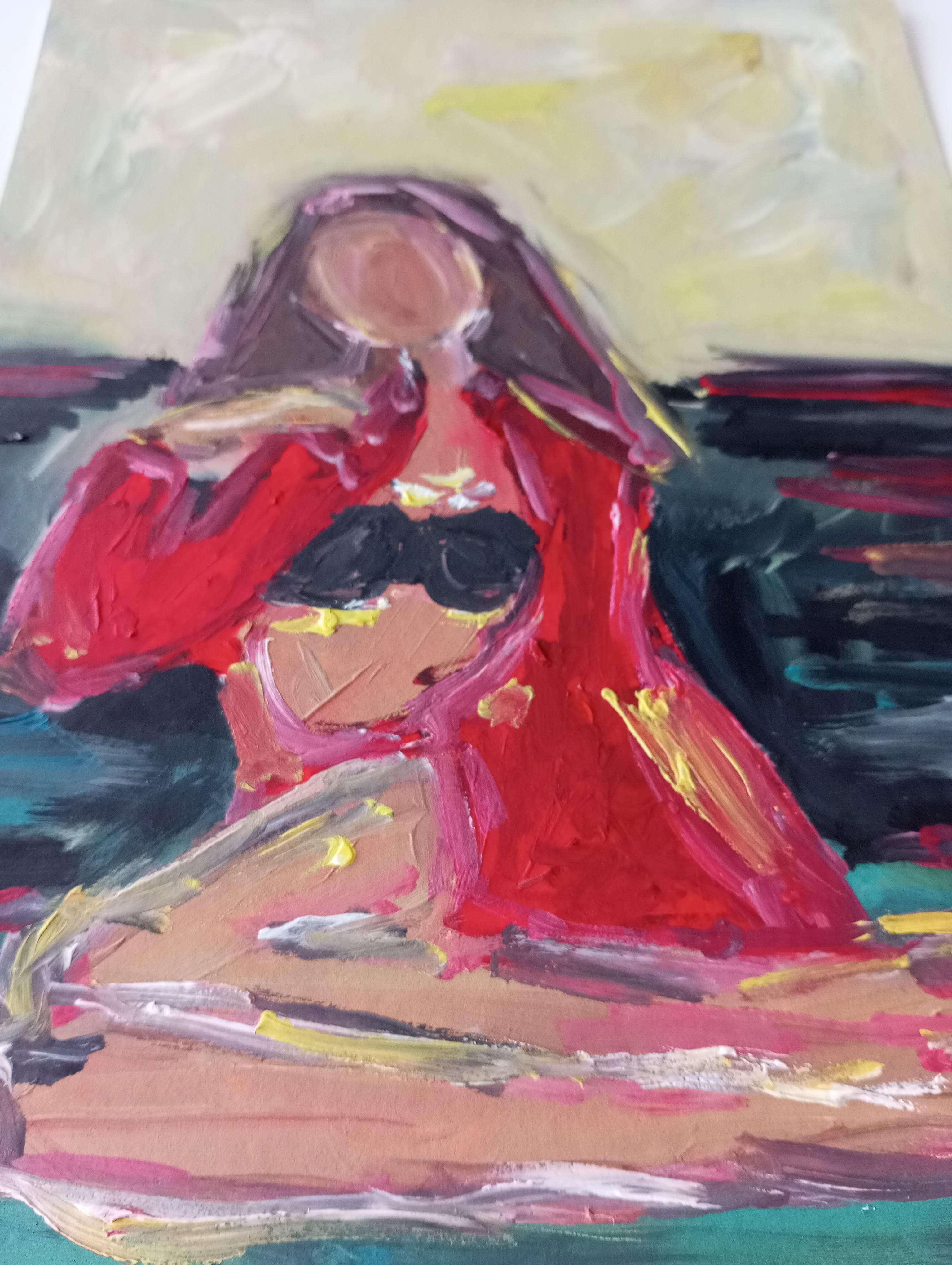 Zeitgenössisches impressionistisches expressives Ölgemälde einer Frau auf Papier im Angebot 15