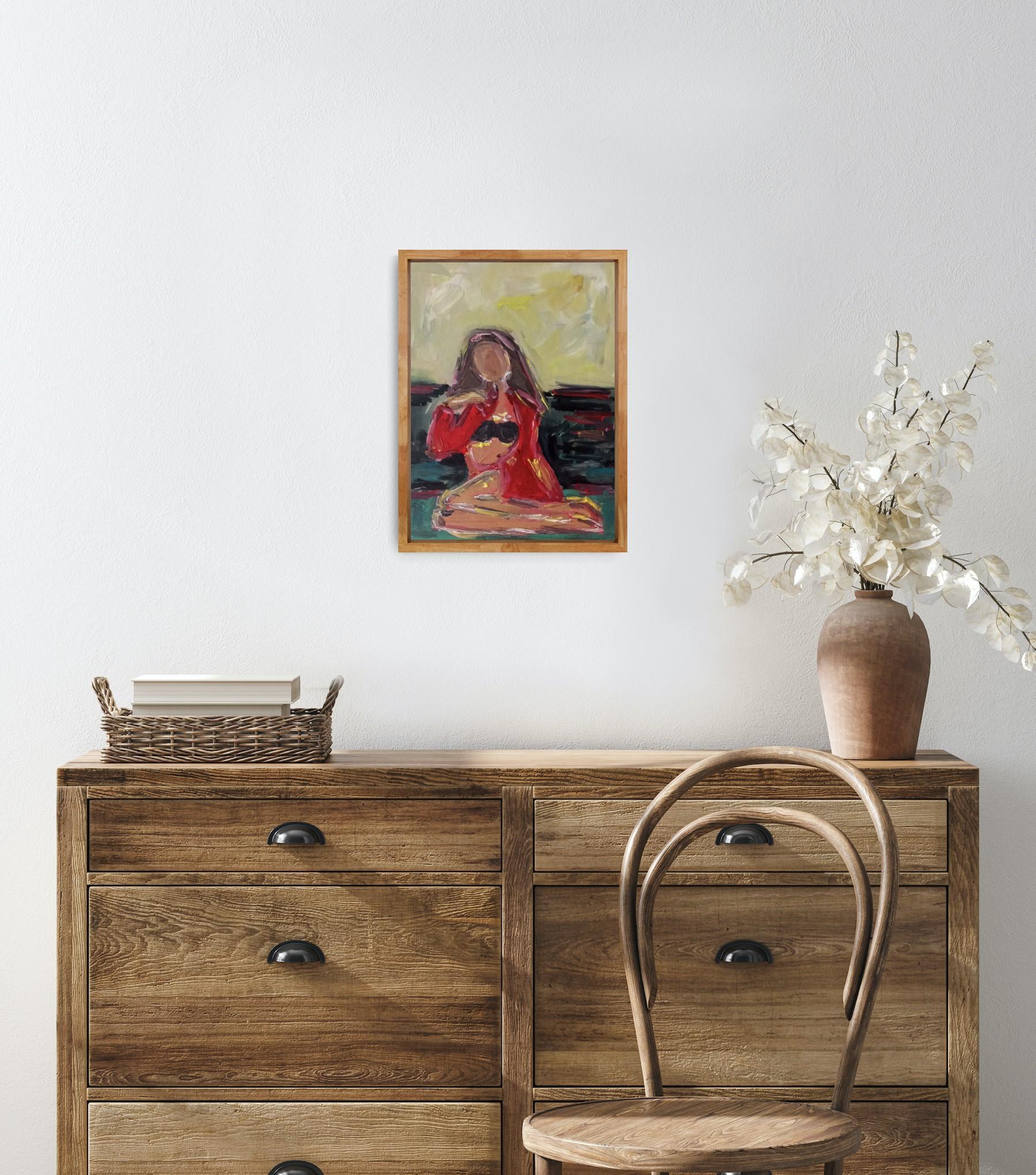 Zeitgenössisches impressionistisches expressives Ölgemälde einer Frau auf Papier im Angebot 3