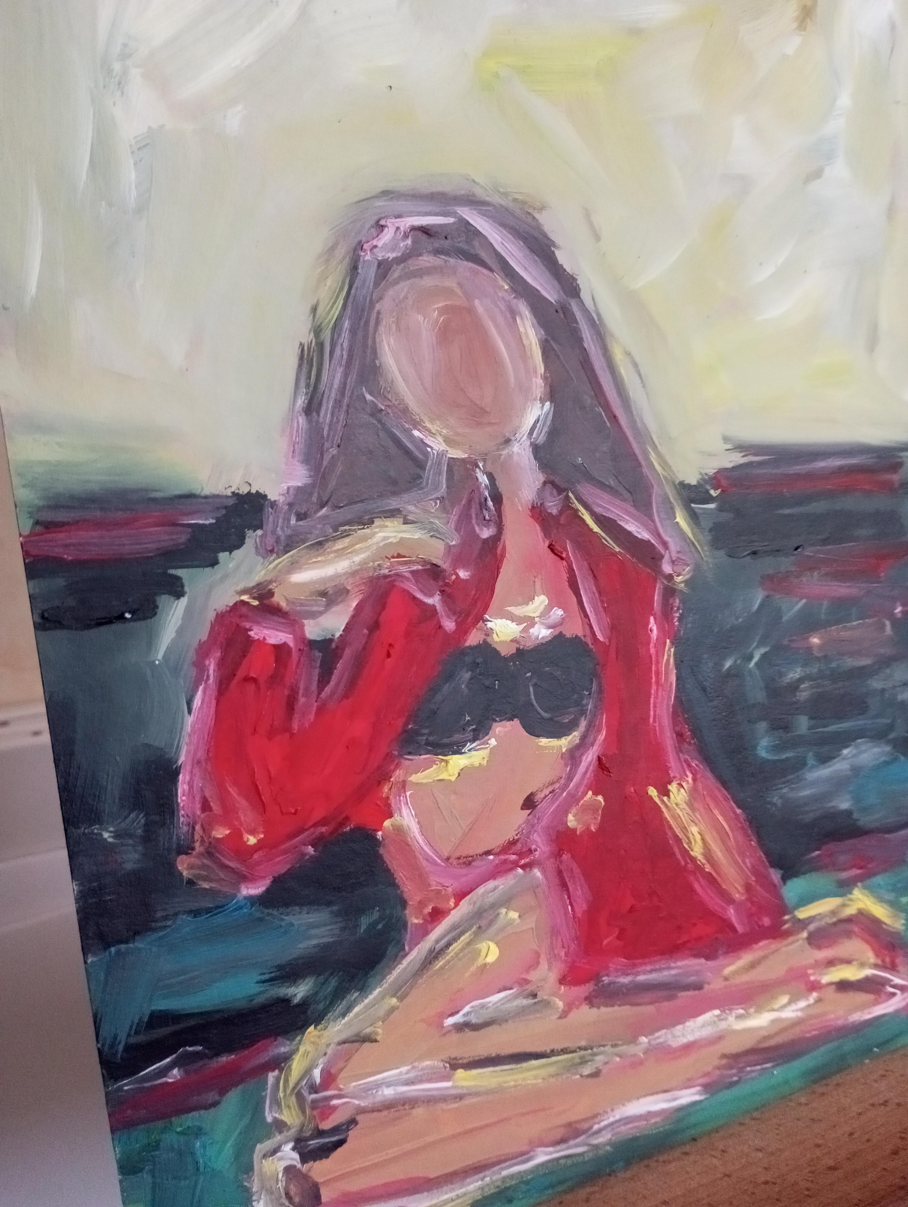 Zeitgenössisches impressionistisches expressives Ölgemälde einer Frau auf Papier im Angebot 5