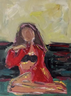 Contemporary impressionist expressive oil painting of a woman on paper