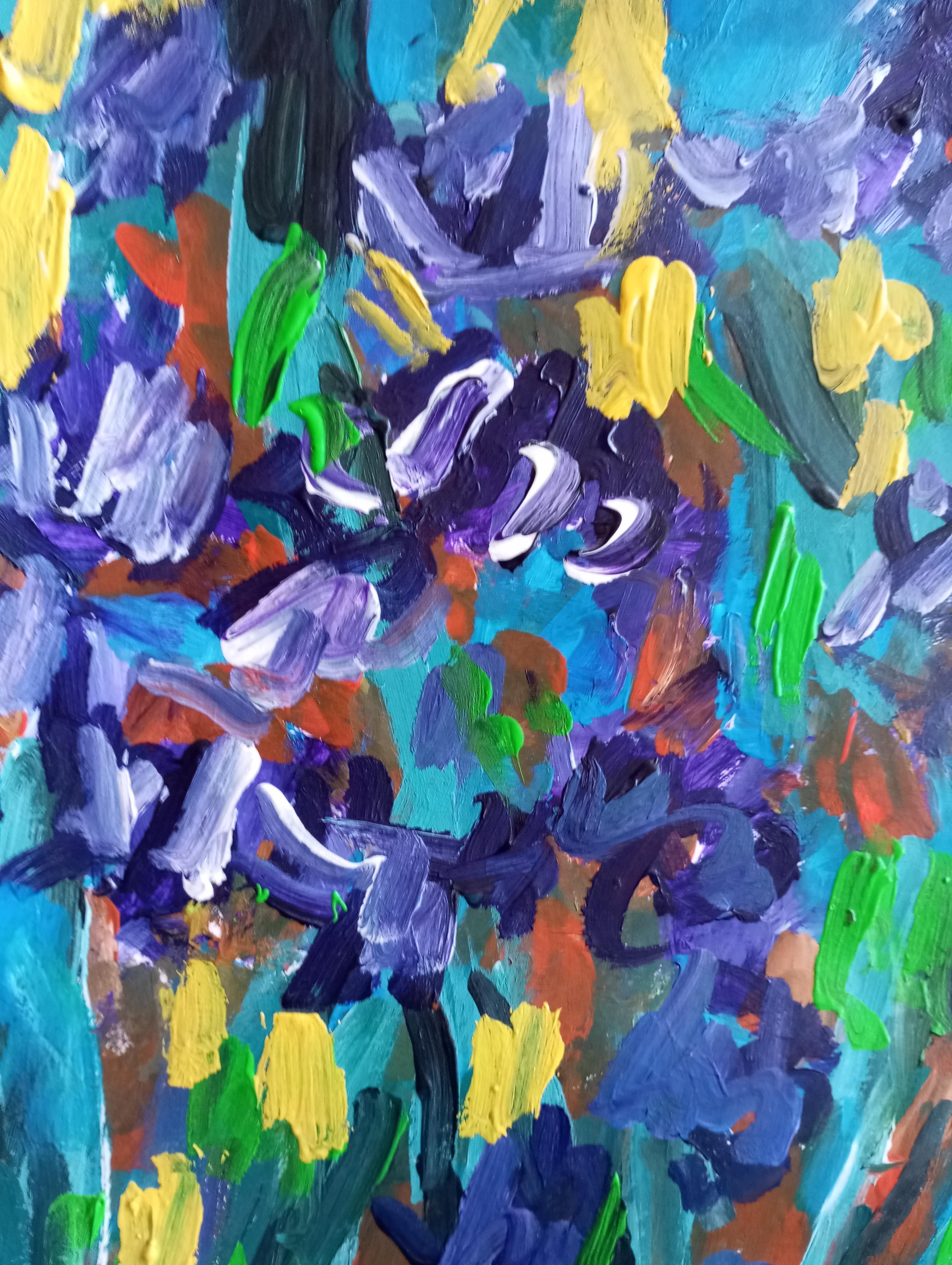 En esta obra de arte floral abstracto experimento el mundo de la naturaleza a través de los colores brillantes de un periodo estival.

Al pintar, intenté captar la belleza de la naturaleza, que está llena de colores diferentes, y en particular la