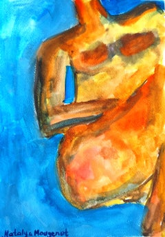 "Desnudez delicada" (pintura contemporánea en acuarela de una mujer desnuda sobre papel)