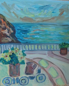 Contemporary Coastal Provence Oil Painting “Dinner on the Terrace in Provence"