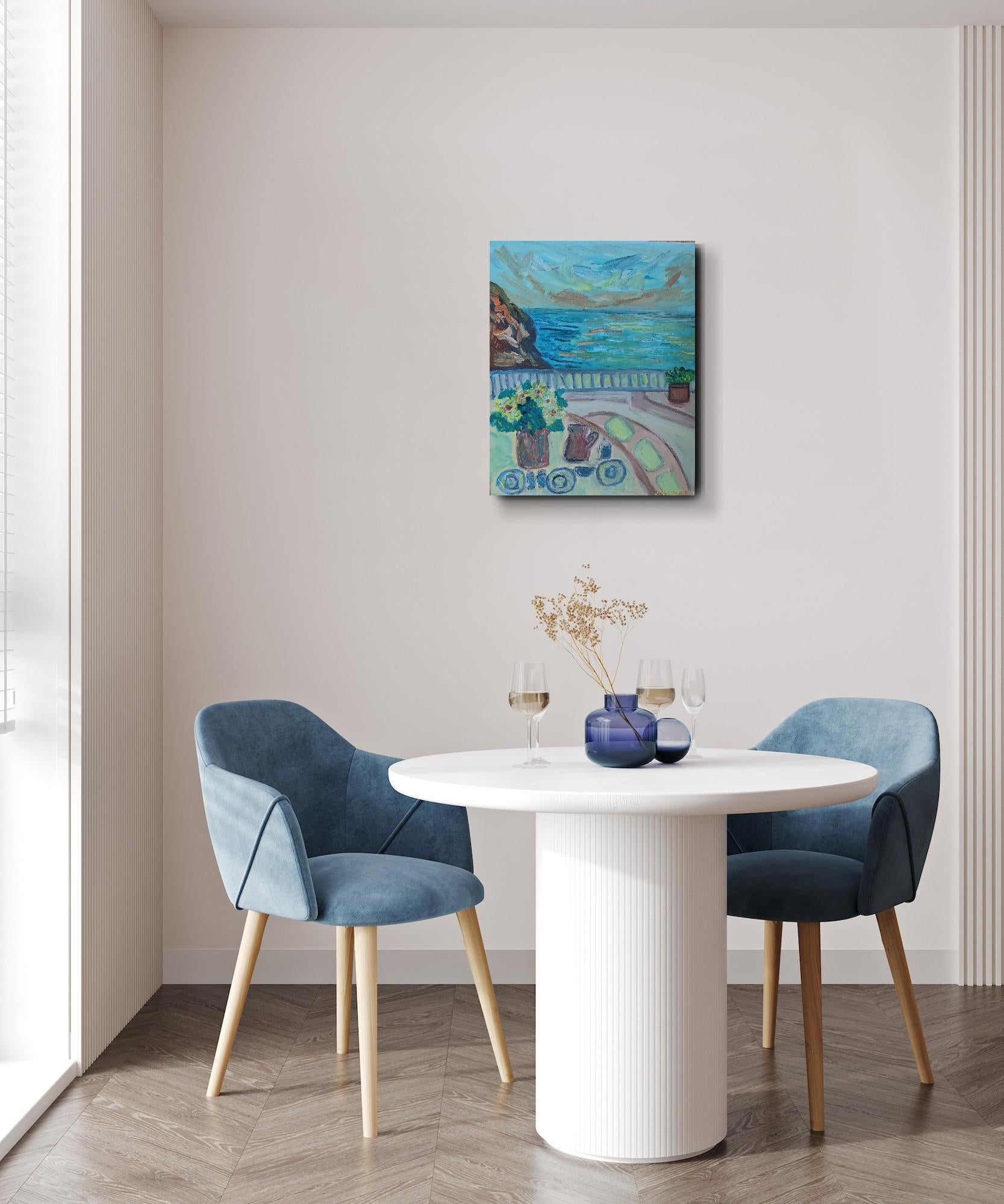Peinture à l'huile impressionniste expressive de paysage de nature sur cavnas Provence France - Bleu Figurative Painting par Natalya Mougenot 