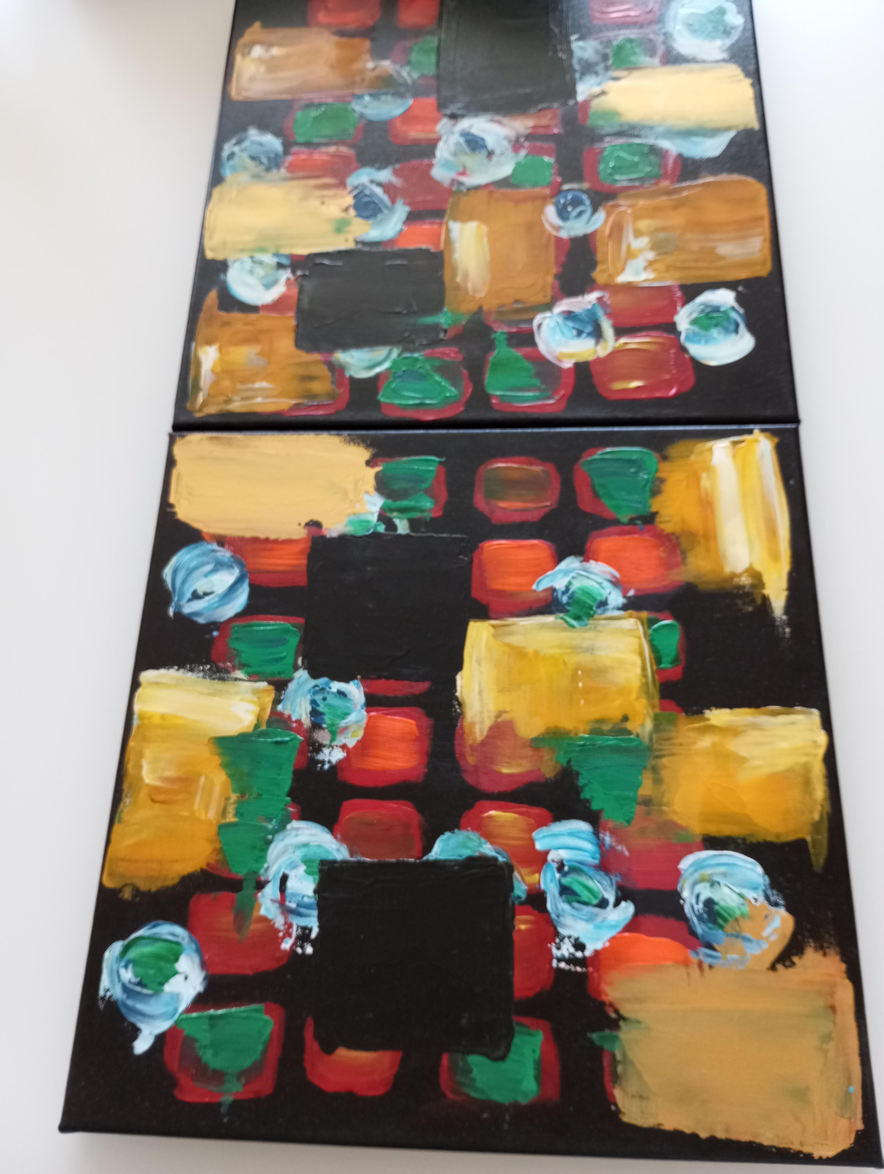 Diptychon  (zwei Leinwände) abstrakt, lebendig, abstrakt  Innenmalerei  