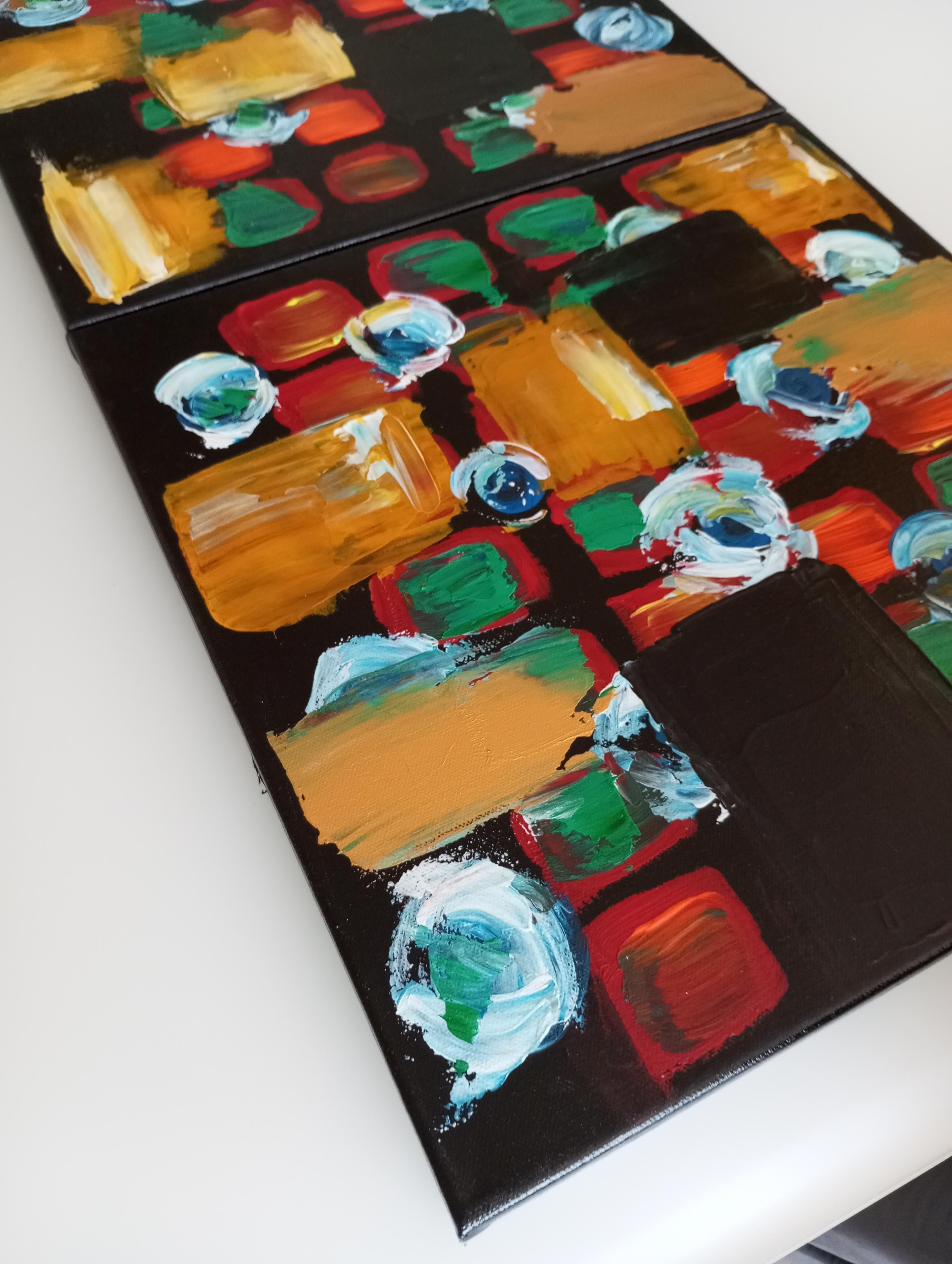 Diptychon  (zwei Leinwände) abstrakt, lebendig, abstrakt  Innenmalerei  