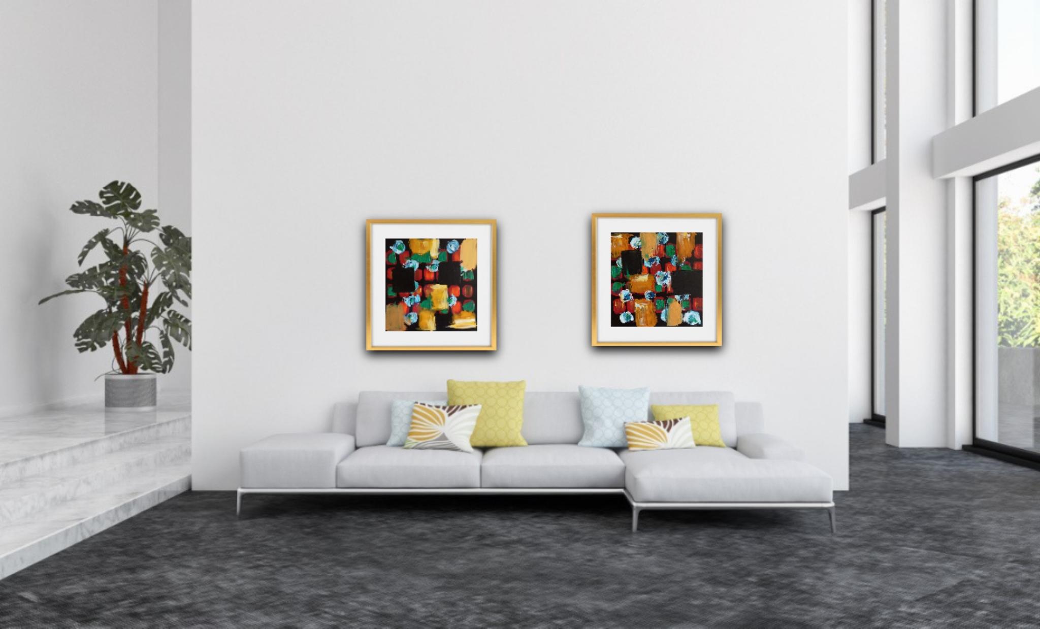 Diptychon  (zwei Leinwände) abstrakt, lebendig, abstrakt  Innenmalerei  