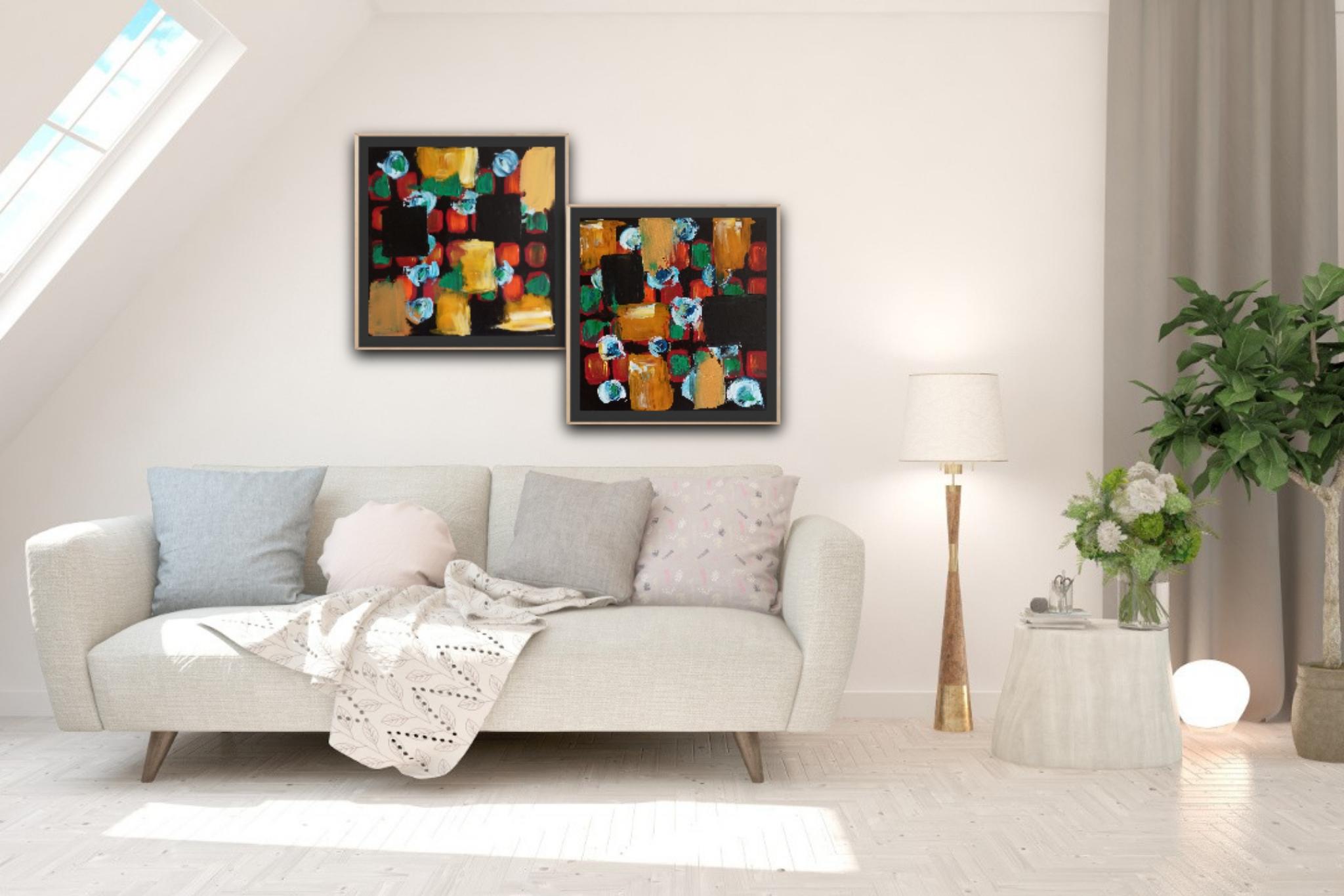 Diptychon  (zwei Leinwände) abstrakt, lebendig, abstrakt  Innenmalerei  