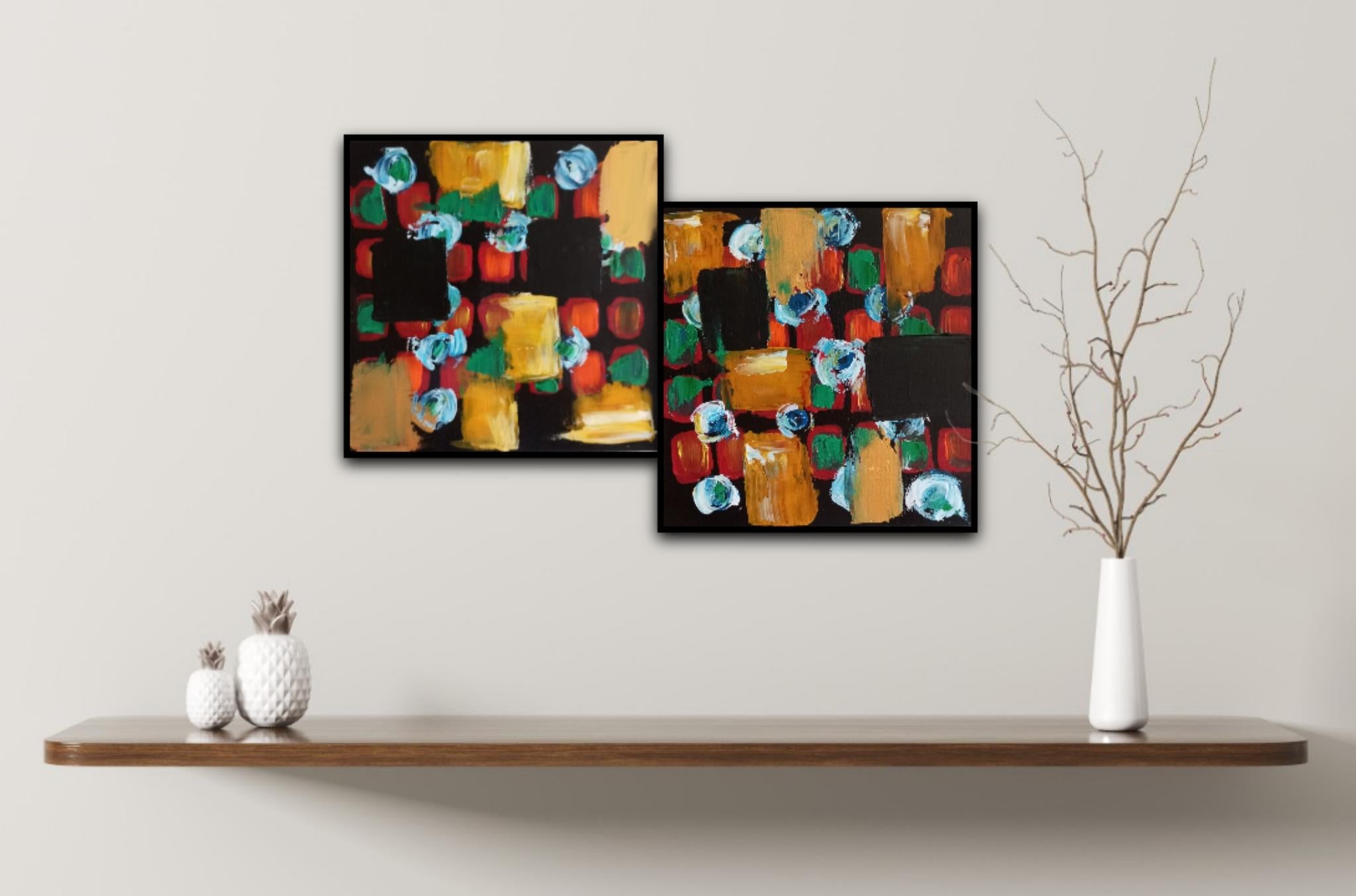  Diptych  (two canvases) abstract vibrant  interior painting  