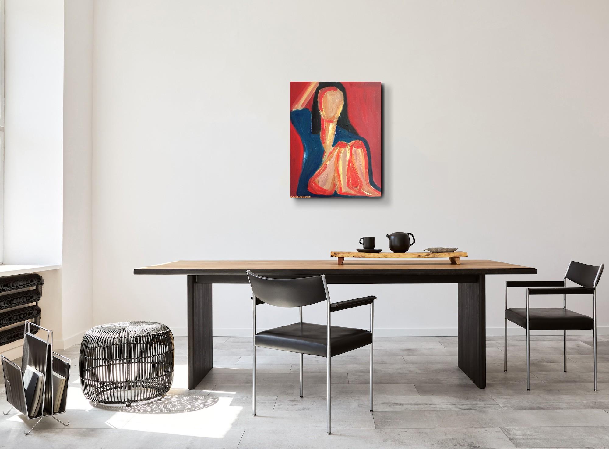 Contemporary expressive figurative Porträt Ölgemälde einer Frau auf Leinwand im Angebot 1