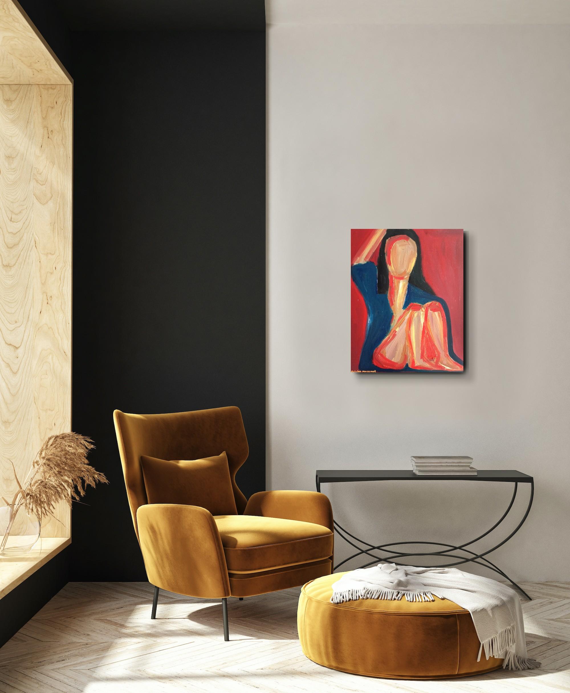 Contemporary expressive figurative Porträt Ölgemälde einer Frau auf Leinwand im Angebot 2
