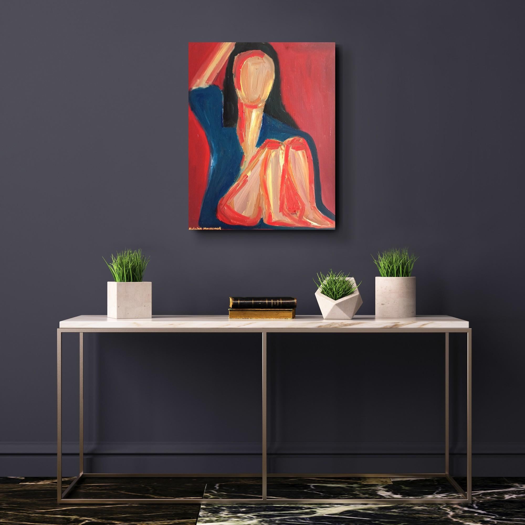 Contemporary expressive figurative Porträt Ölgemälde einer Frau auf Leinwand im Angebot 3