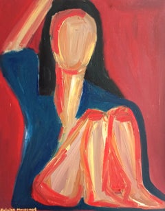 Contemporary expressive figurative portrait oil painting of a woman on canvas