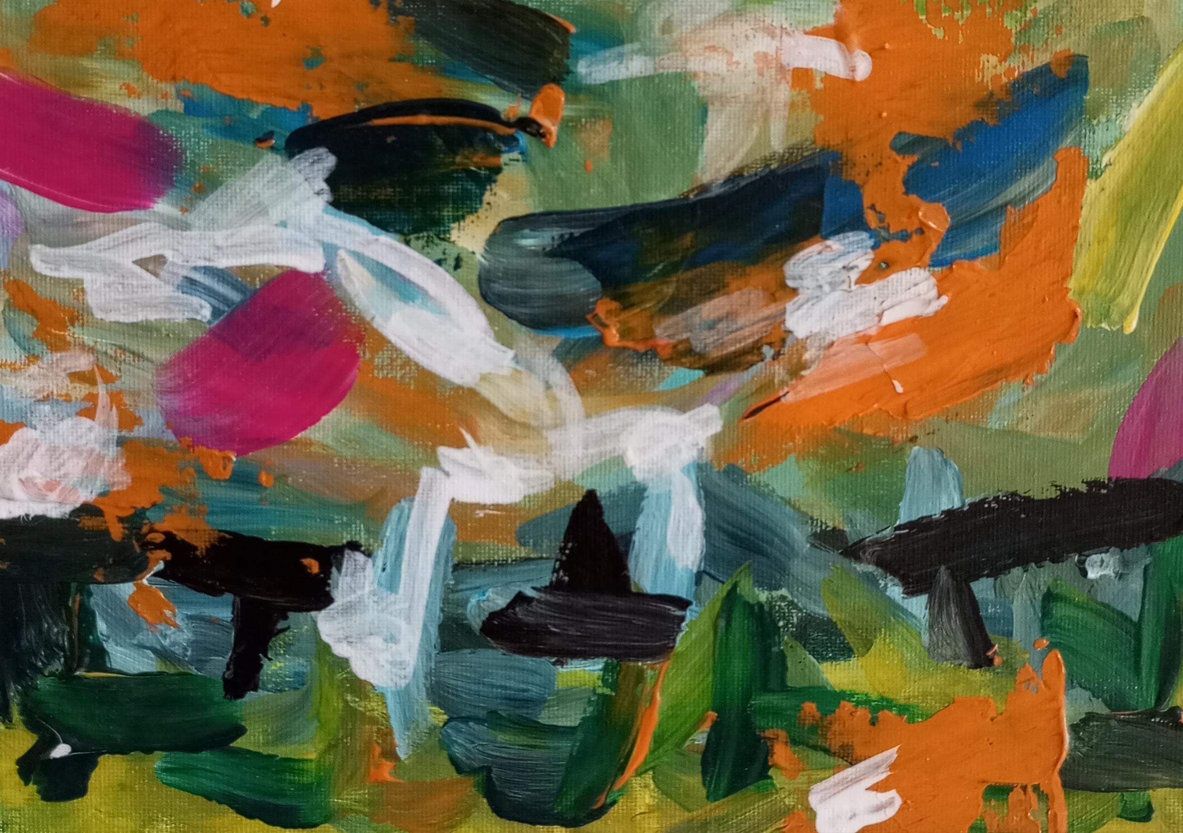 "Abrazar la vida" (pintura acrílica abstracta expesiva de colores sobre cartón)