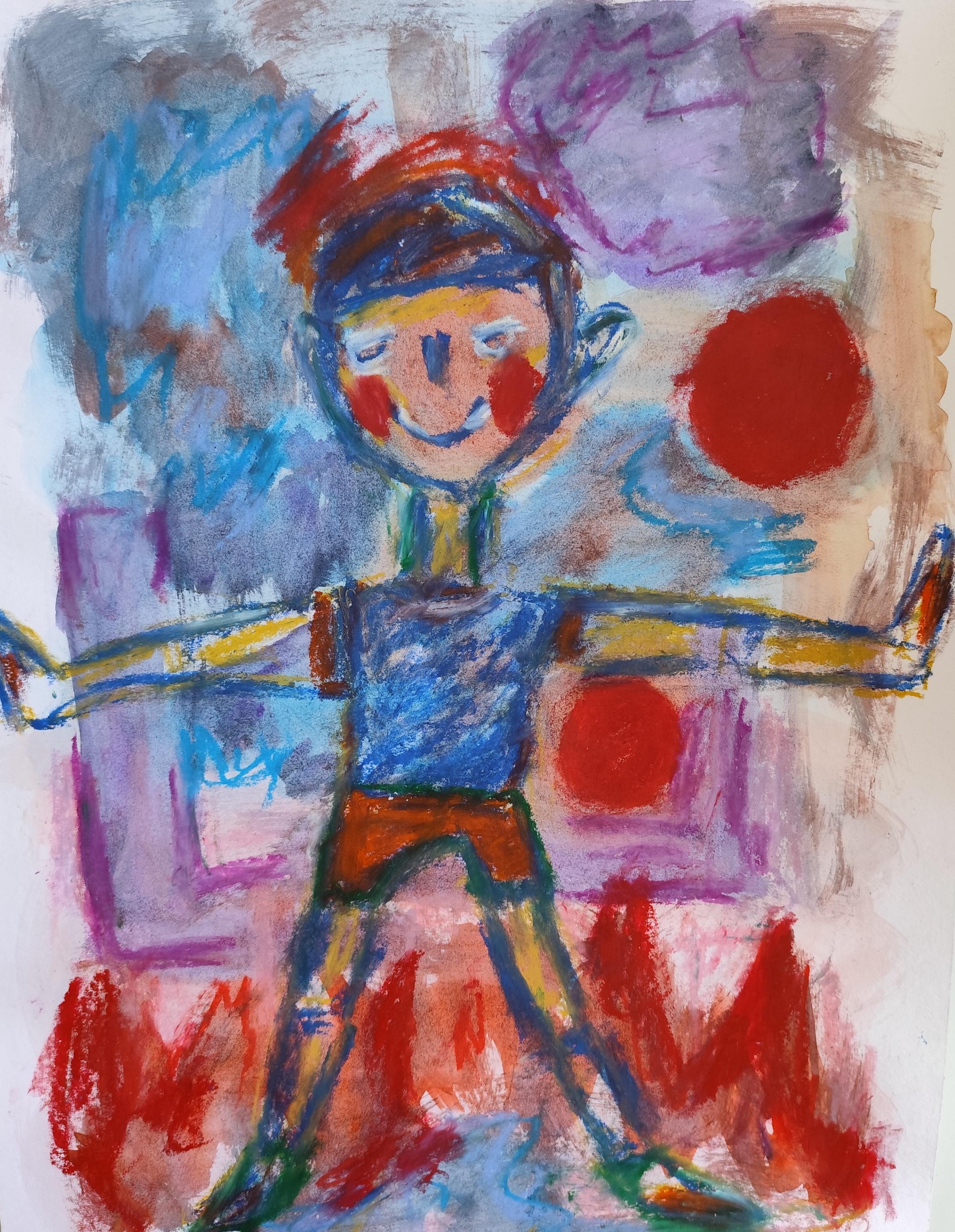 "Godere di un'infanzia spensierata" (pittura figurativa naif di un ragazzo)
