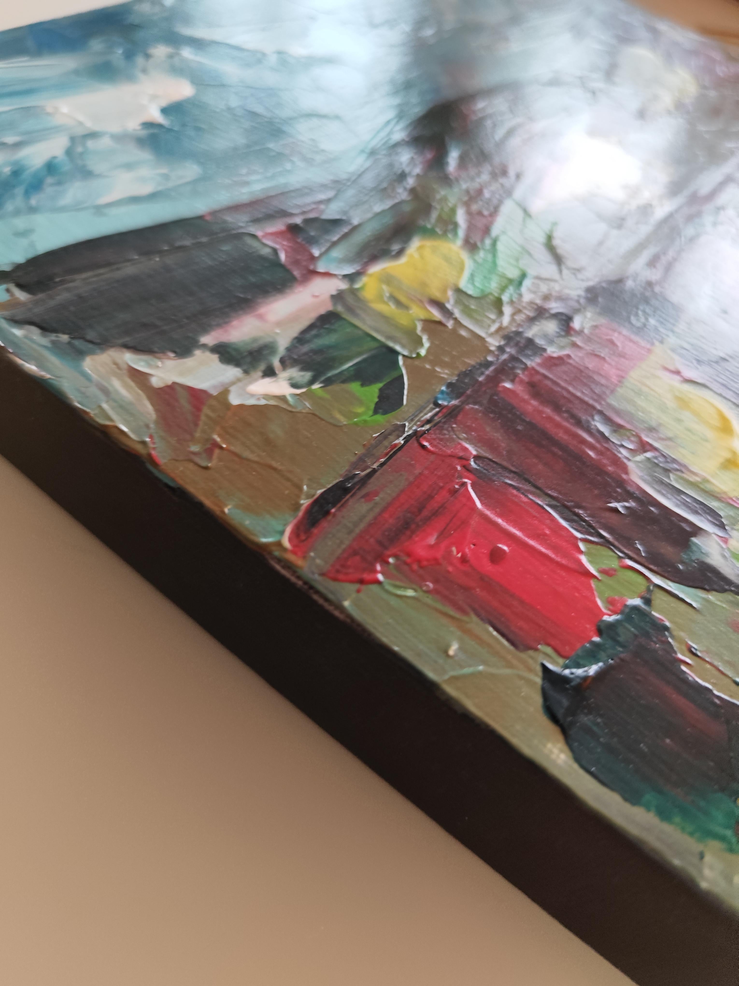 Pittura acrilica contemporanea astratta colorata ed espressiva su tela 