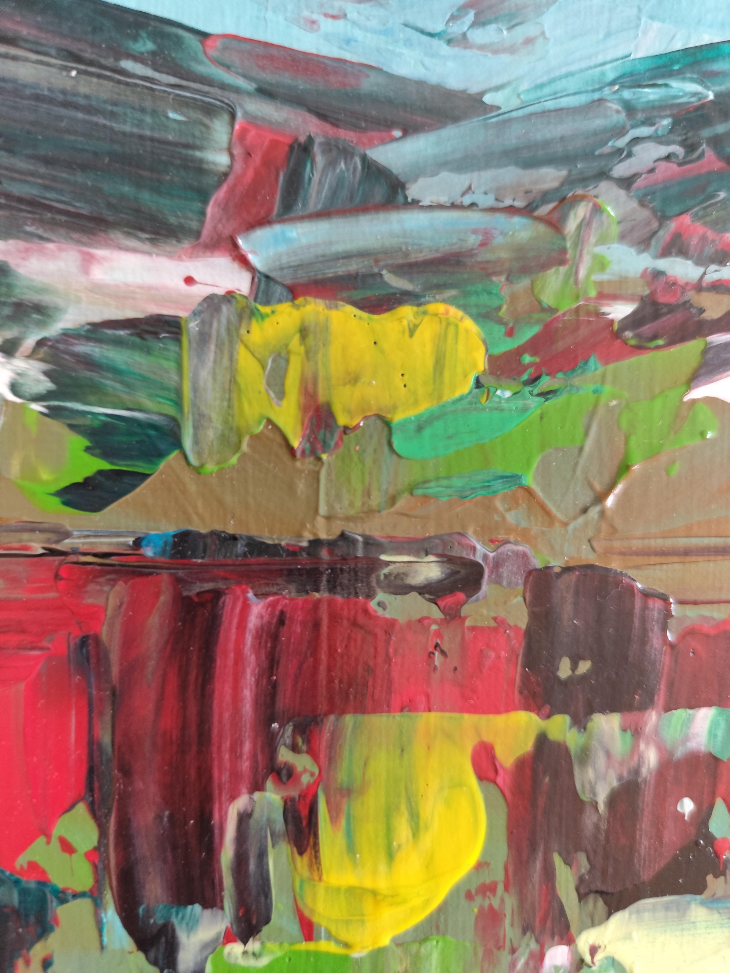 Pittura acrilica contemporanea astratta colorata ed espressiva su tela 