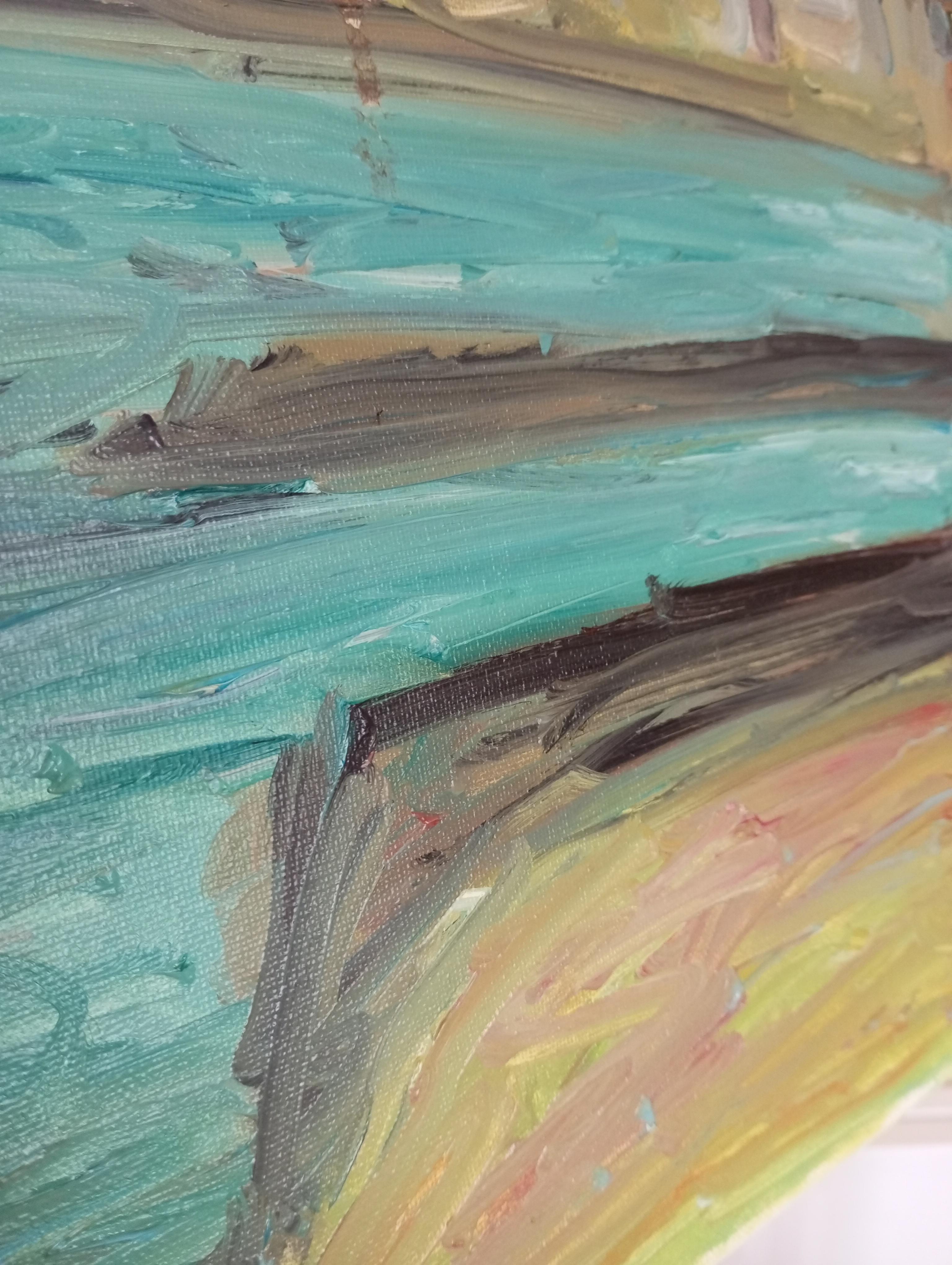 Contemporary impressionist oil painting Seaside South of  France on canvas For Sale 5