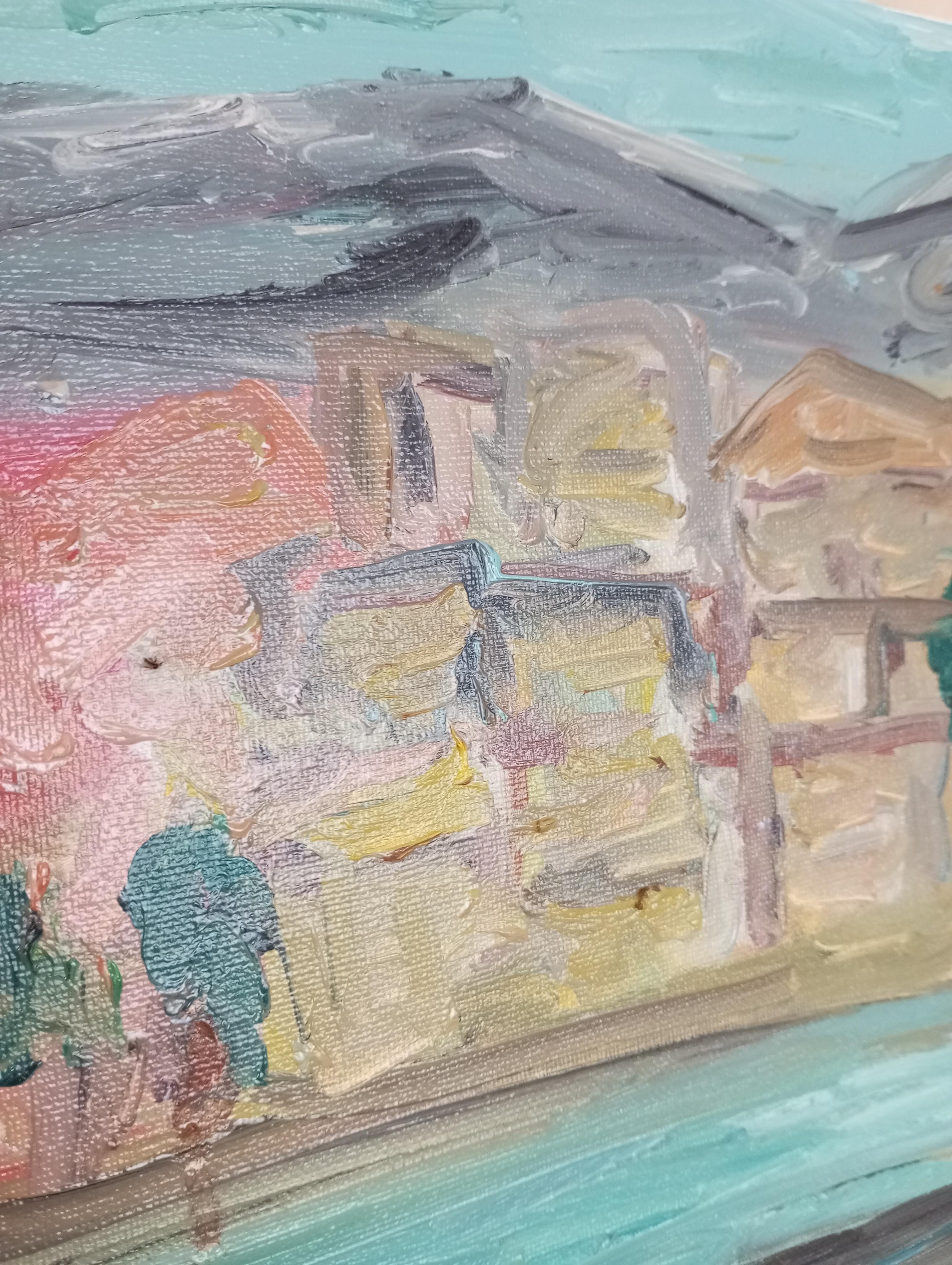 Contemporary impressionist oil painting Seaside South of  France on canvas For Sale 6