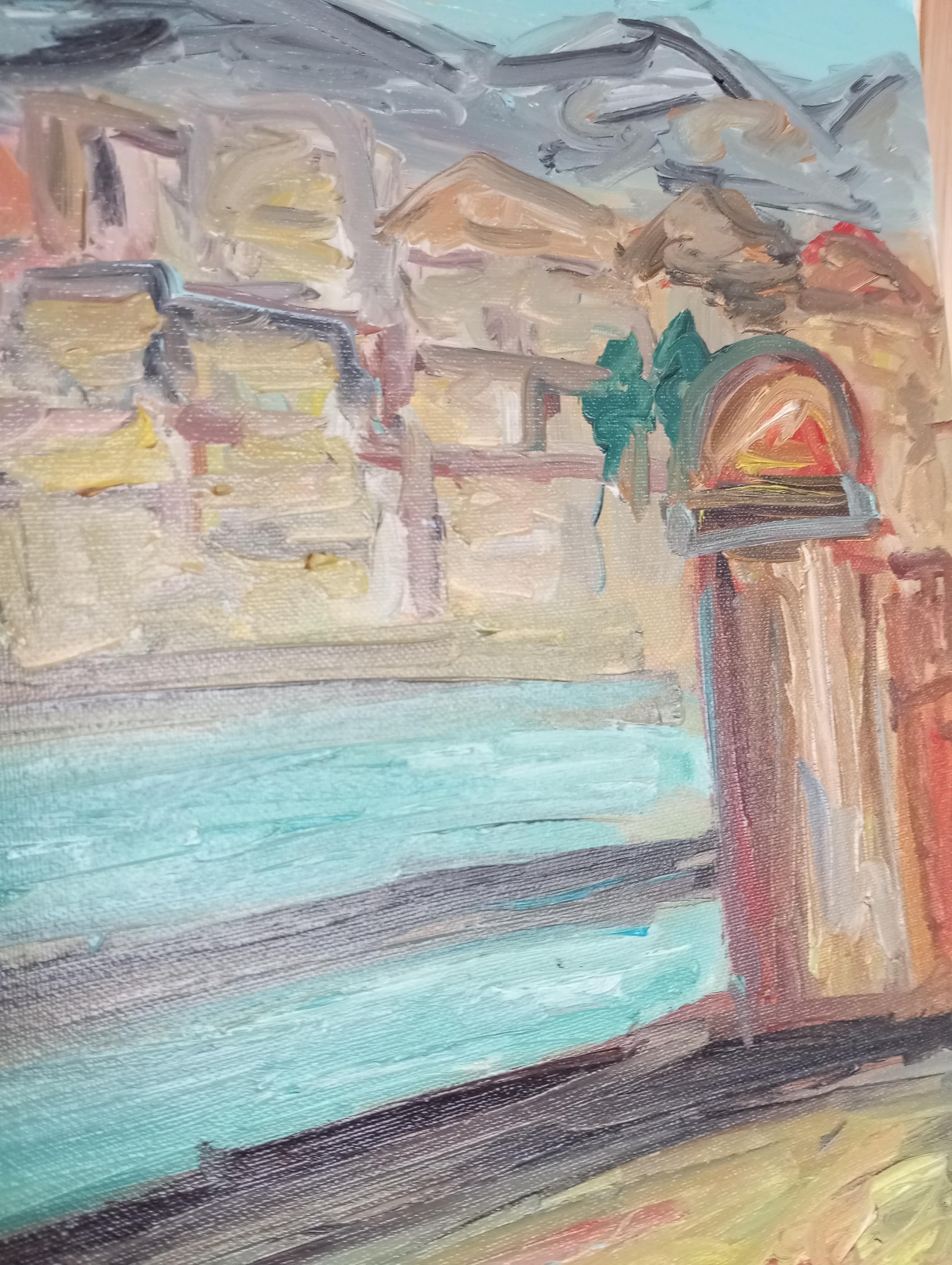 Contemporary impressionist oil painting Seaside South of  France on canvas For Sale 7
