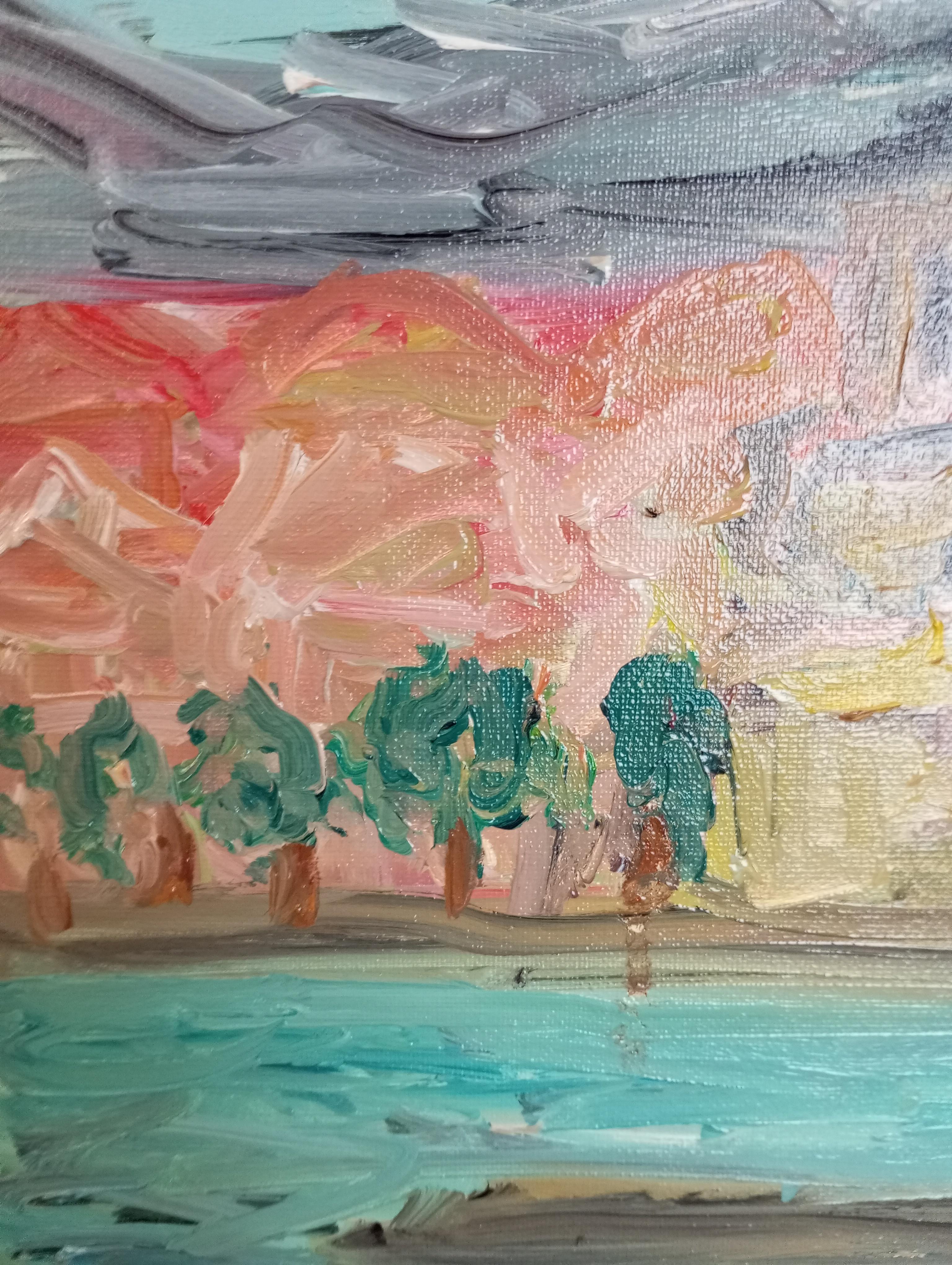 Contemporary impressionist oil painting Seaside South of  France on canvas For Sale 9