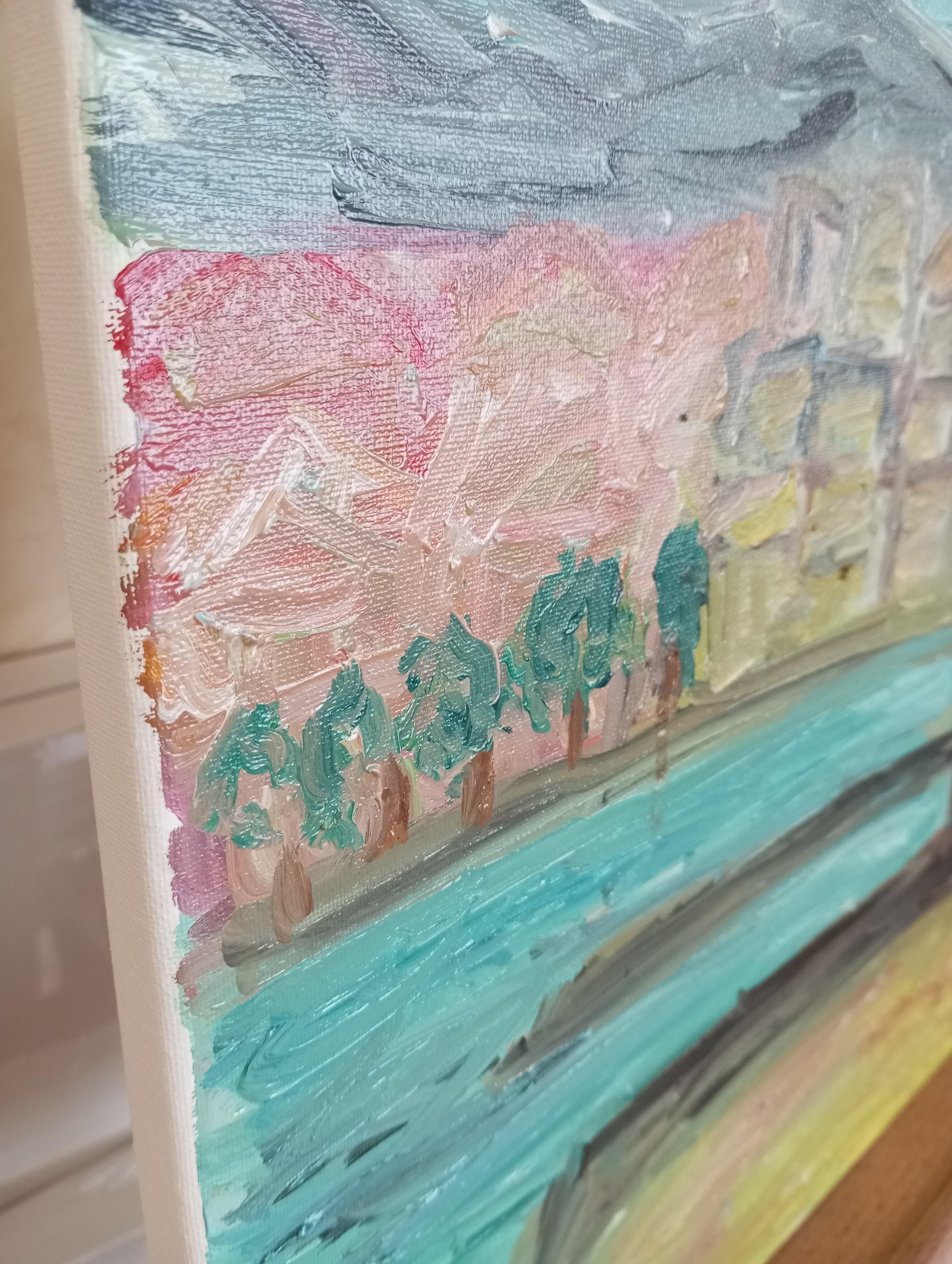 Contemporary impressionist oil painting Seaside South of  France on canvas For Sale 10