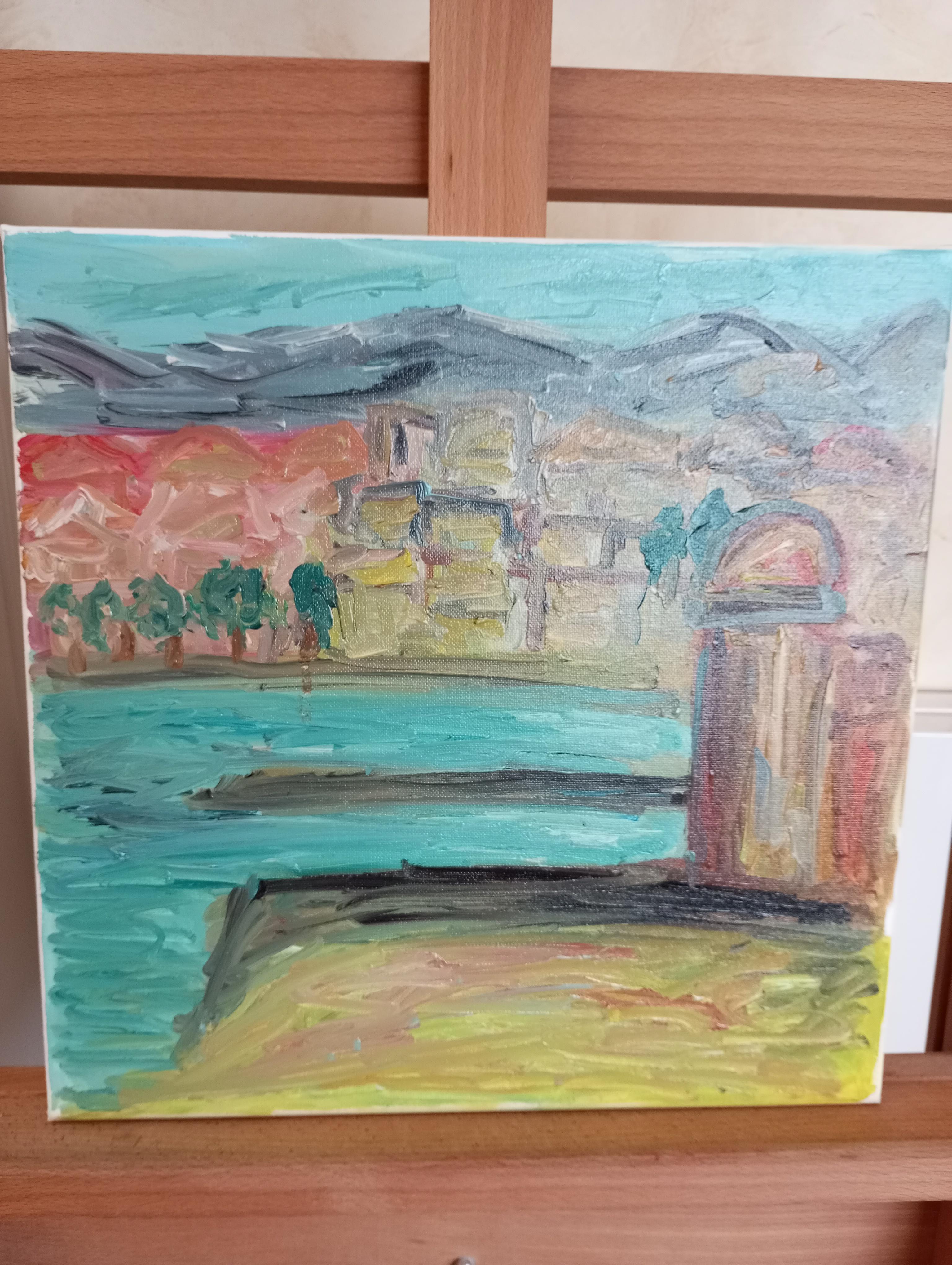 Contemporary impressionist oil painting Seaside South of  France on canvas For Sale 11