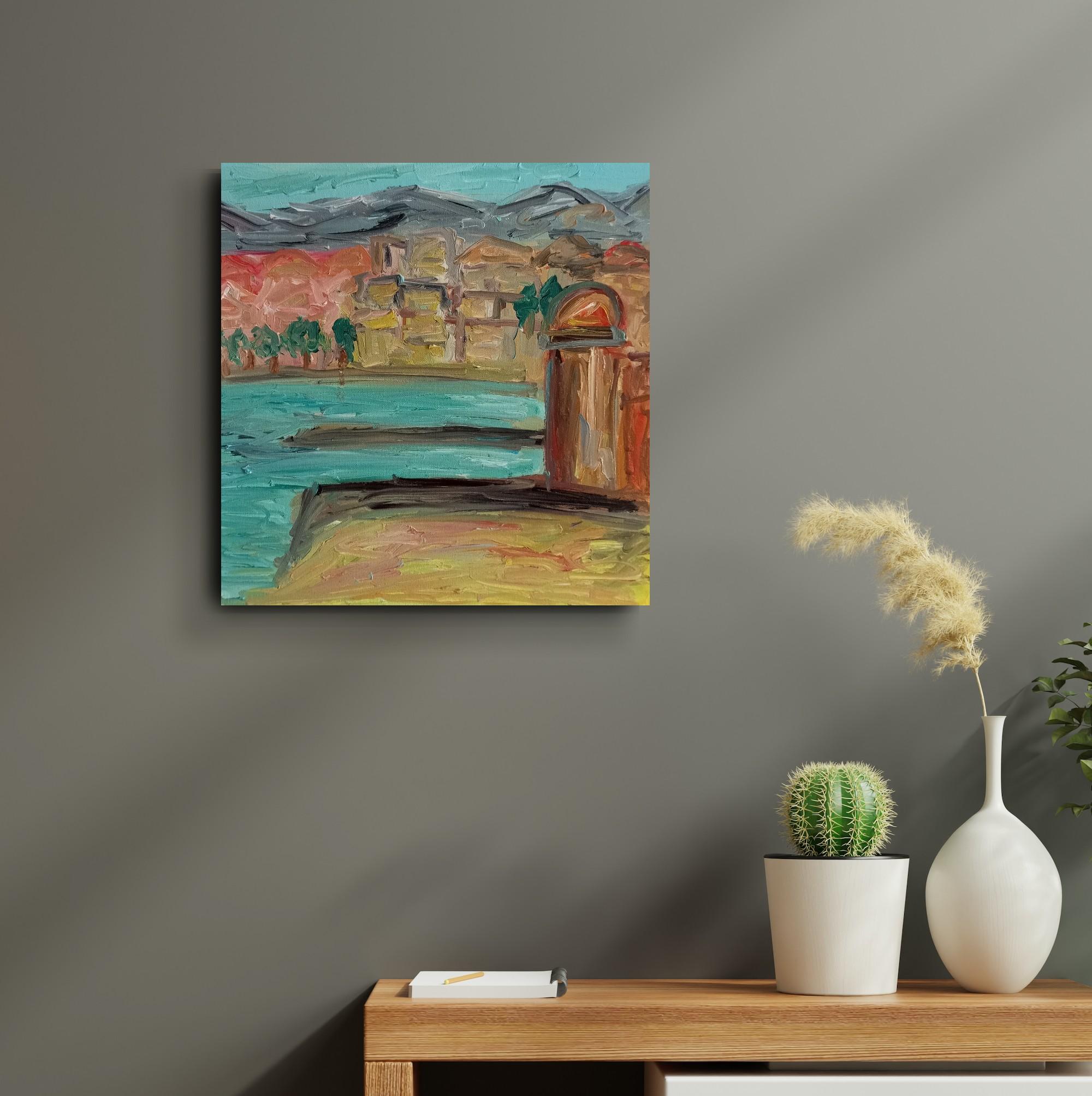 Contemporary impressionist oil painting Seaside South of  France on canvas - Impressionist Painting by Natalya Mougenot 