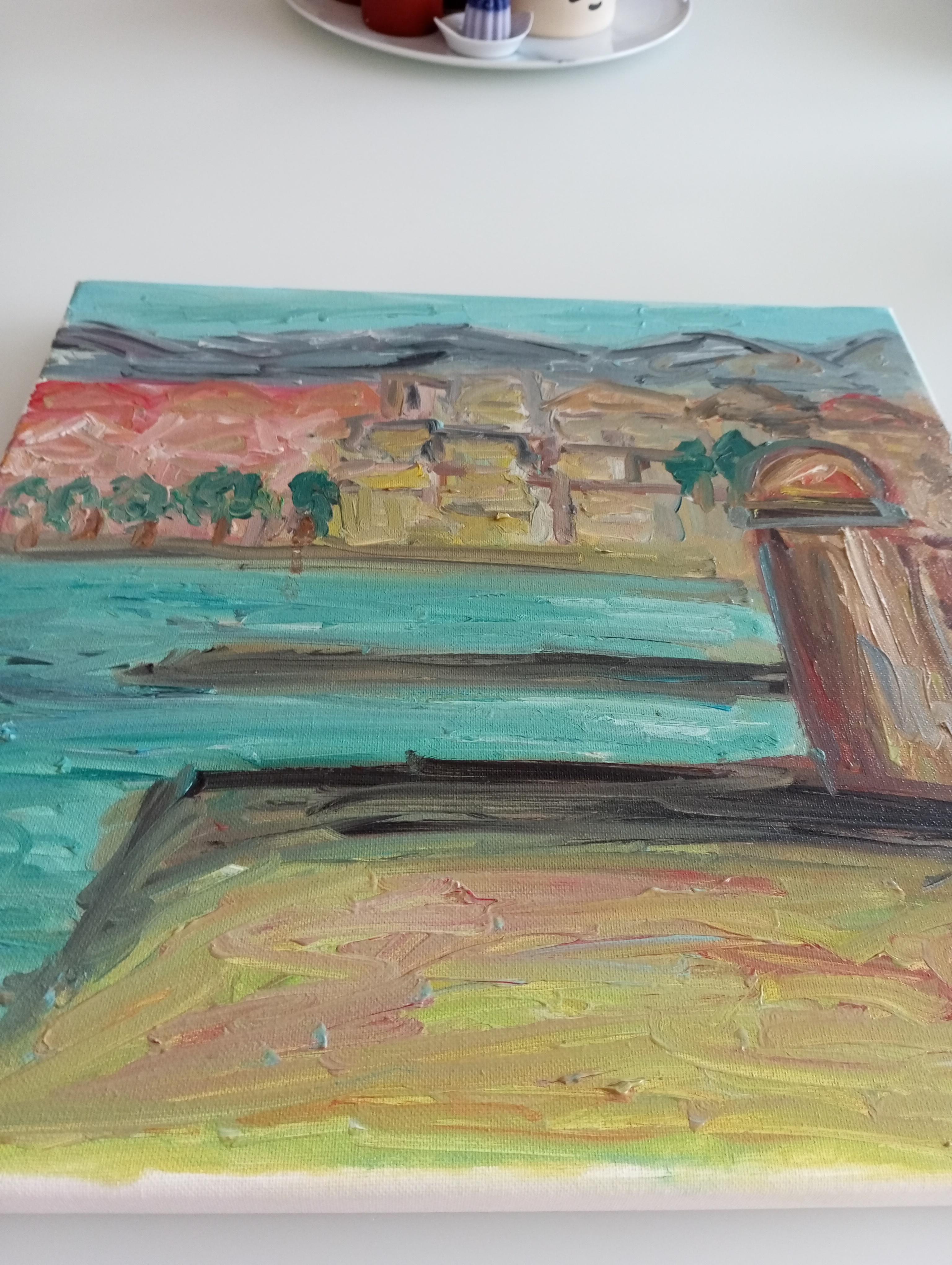 Contemporary impressionist oil painting Seaside South of  France on canvas For Sale 1