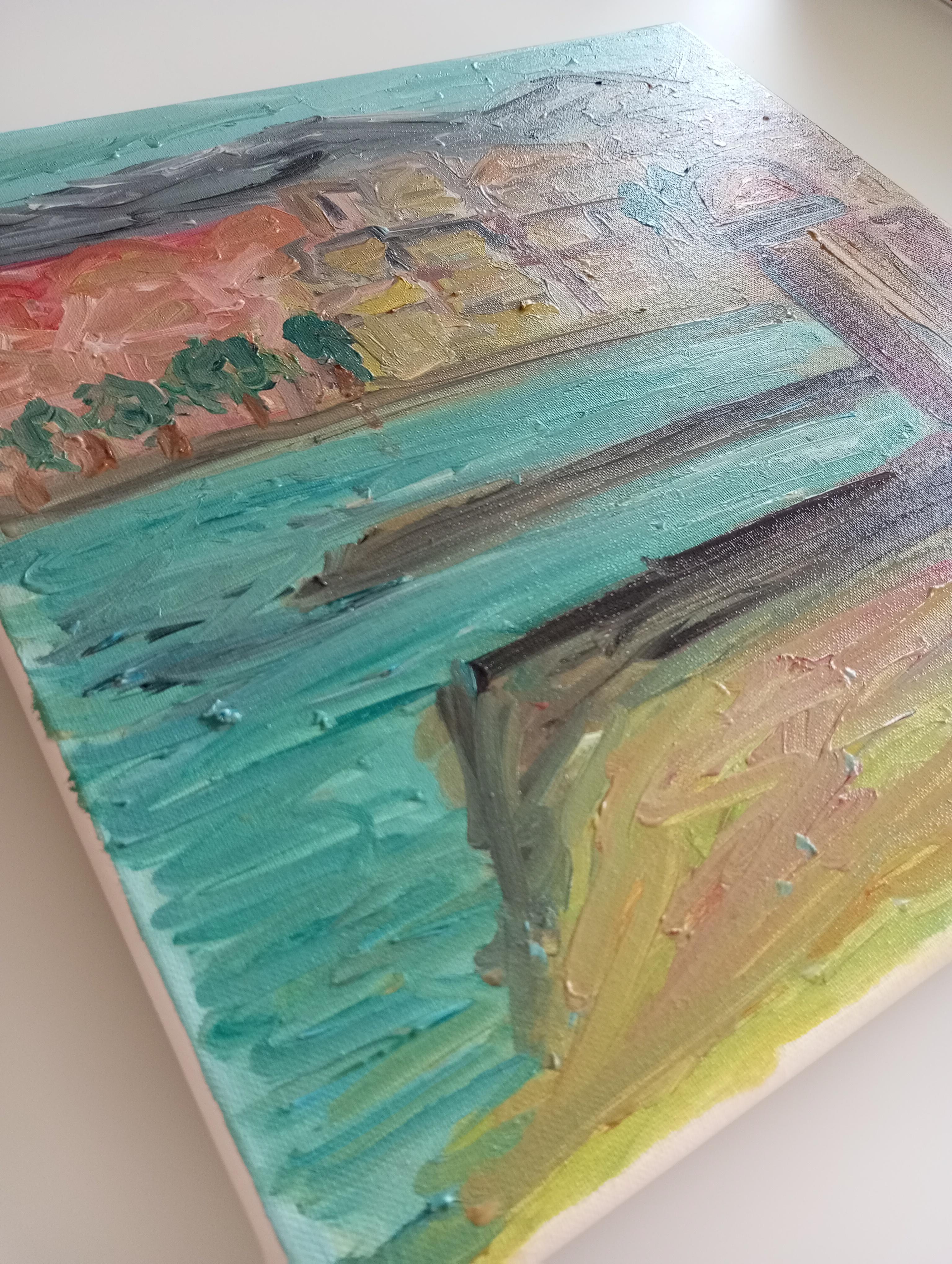 Contemporary impressionist oil painting Seaside South of  France on canvas For Sale 3