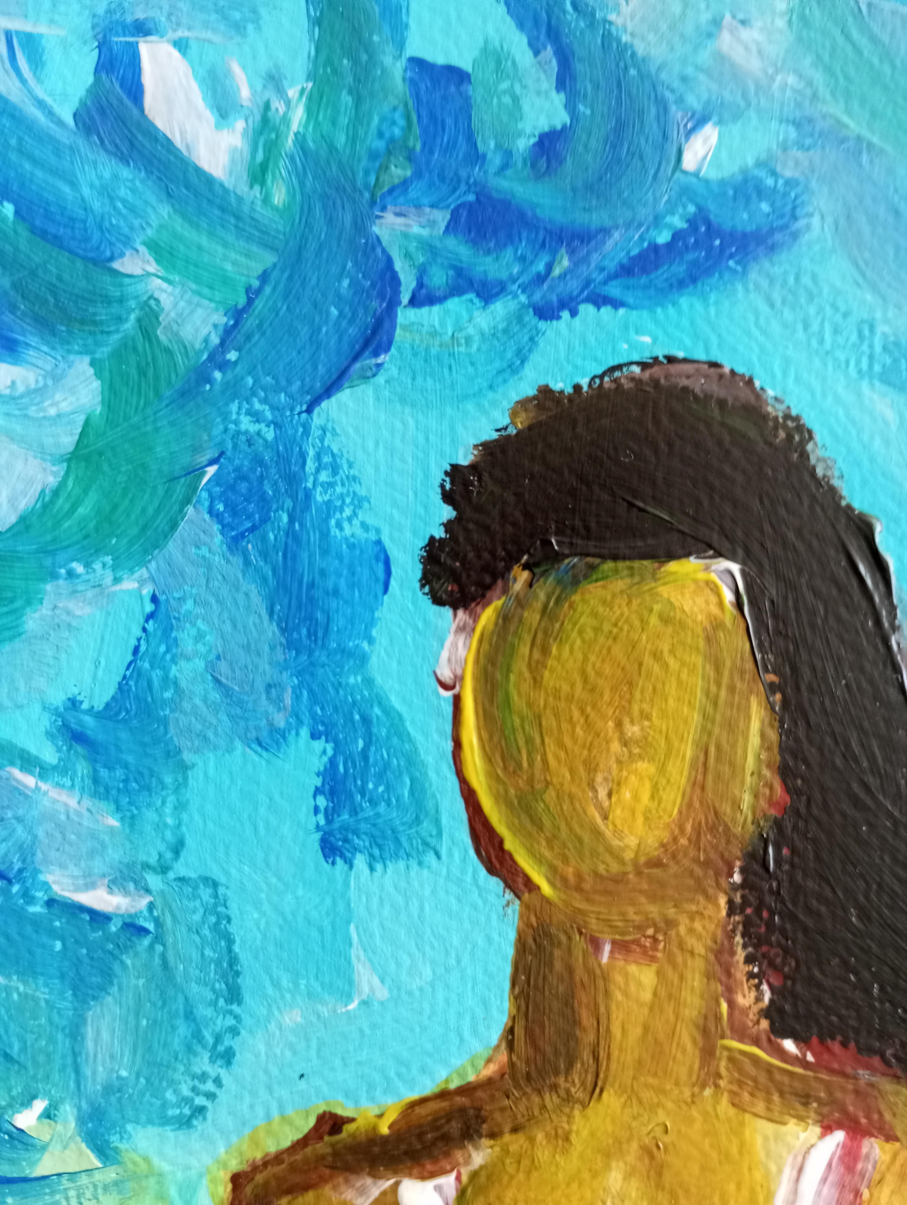 Contemporary expressive bunte figurative Acrylmalerei der Frau auf Papier im Angebot 6