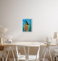 Contemporary expressive colorful figurative acrylic painting of woman on paper