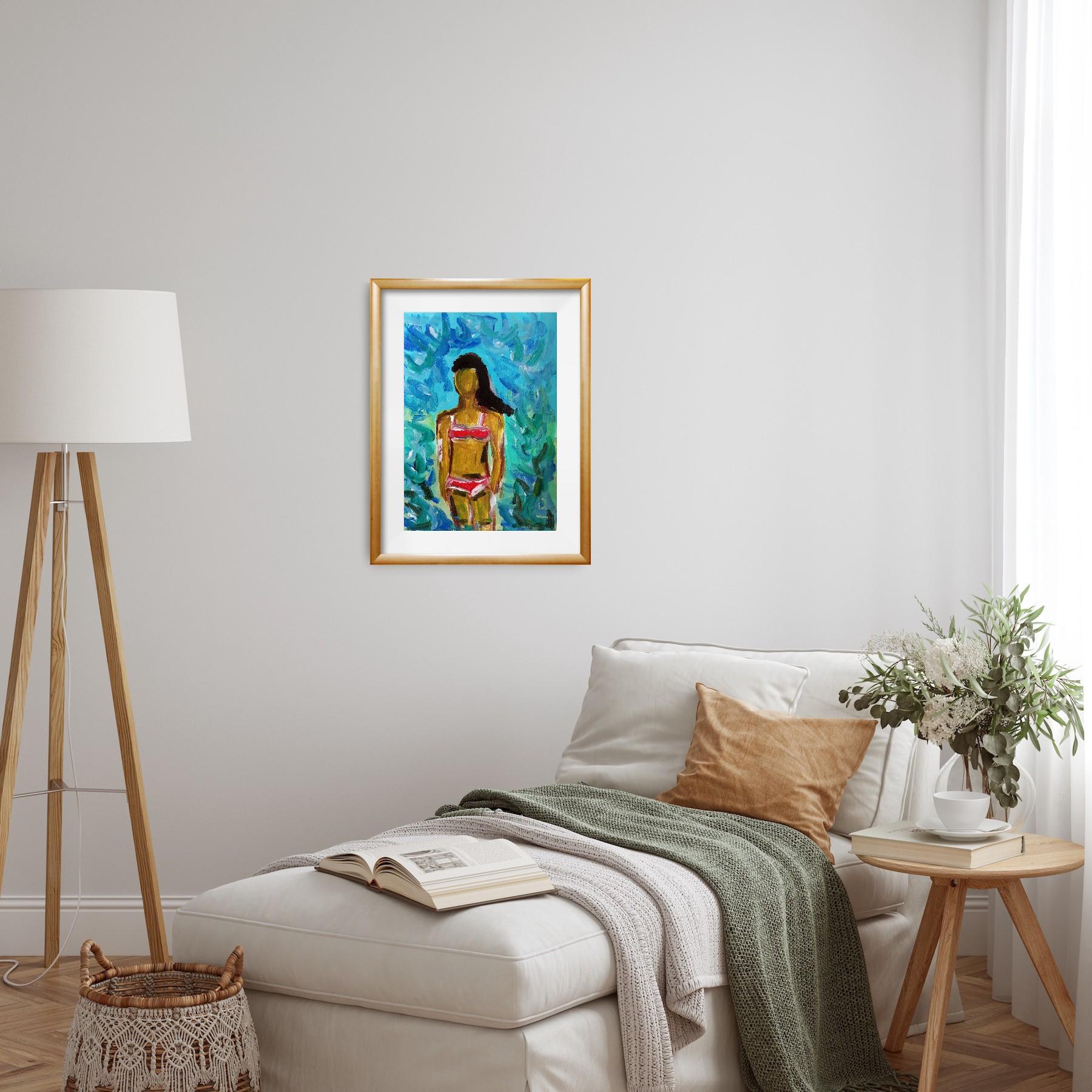 Contemporary expressive bunte figurative Acrylmalerei der Frau auf Papier (Zeitgenössisch), Painting, von Natalya Mougenot 
