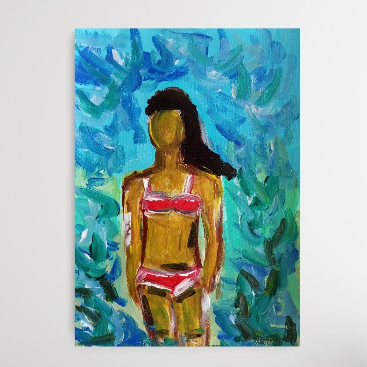 Contemporary expressive bunte figurative Acrylmalerei der Frau auf Papier im Angebot 3