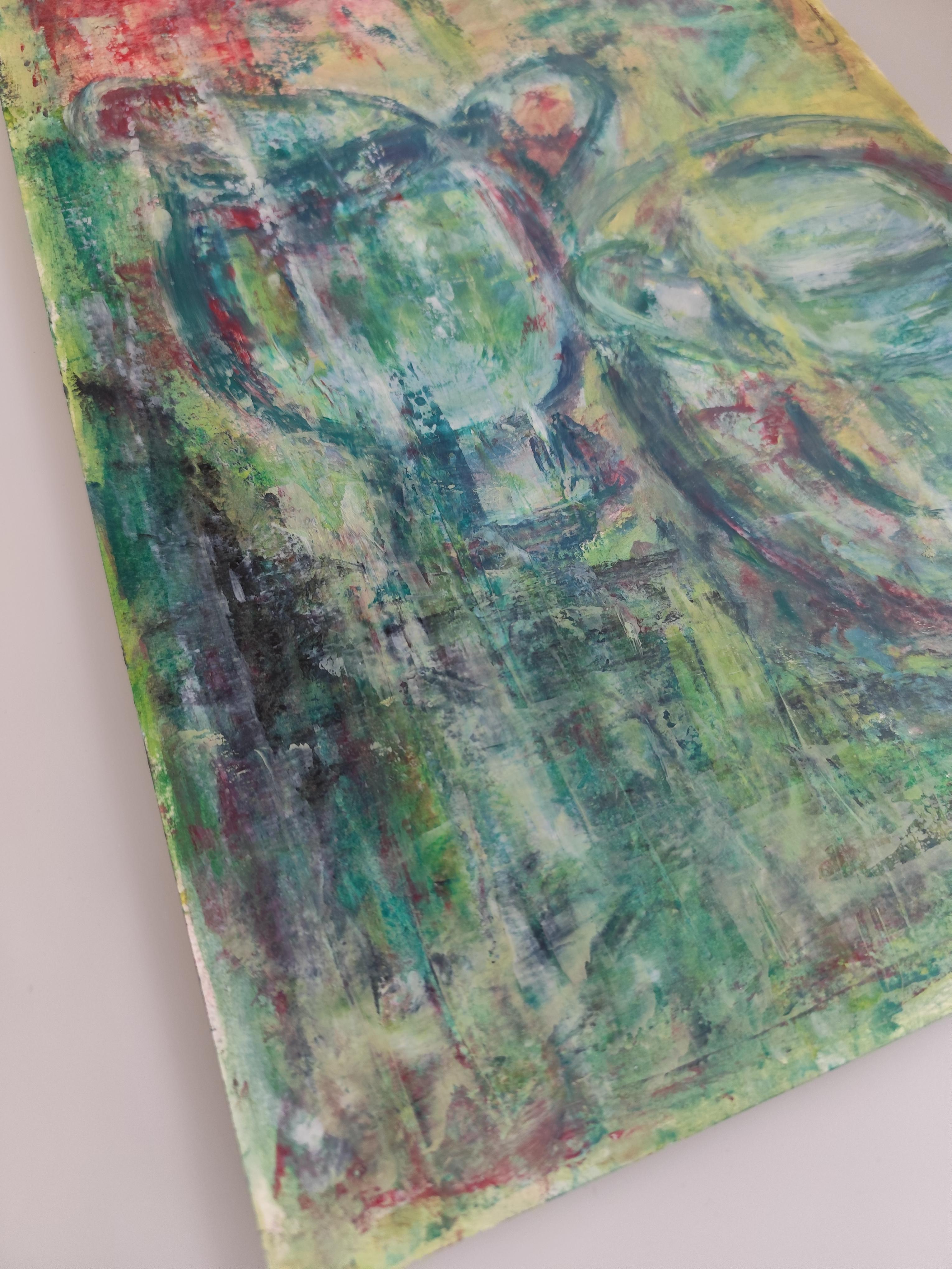 Pittura ad olio su carta di natura morta astratta impressionista ed espressiva 