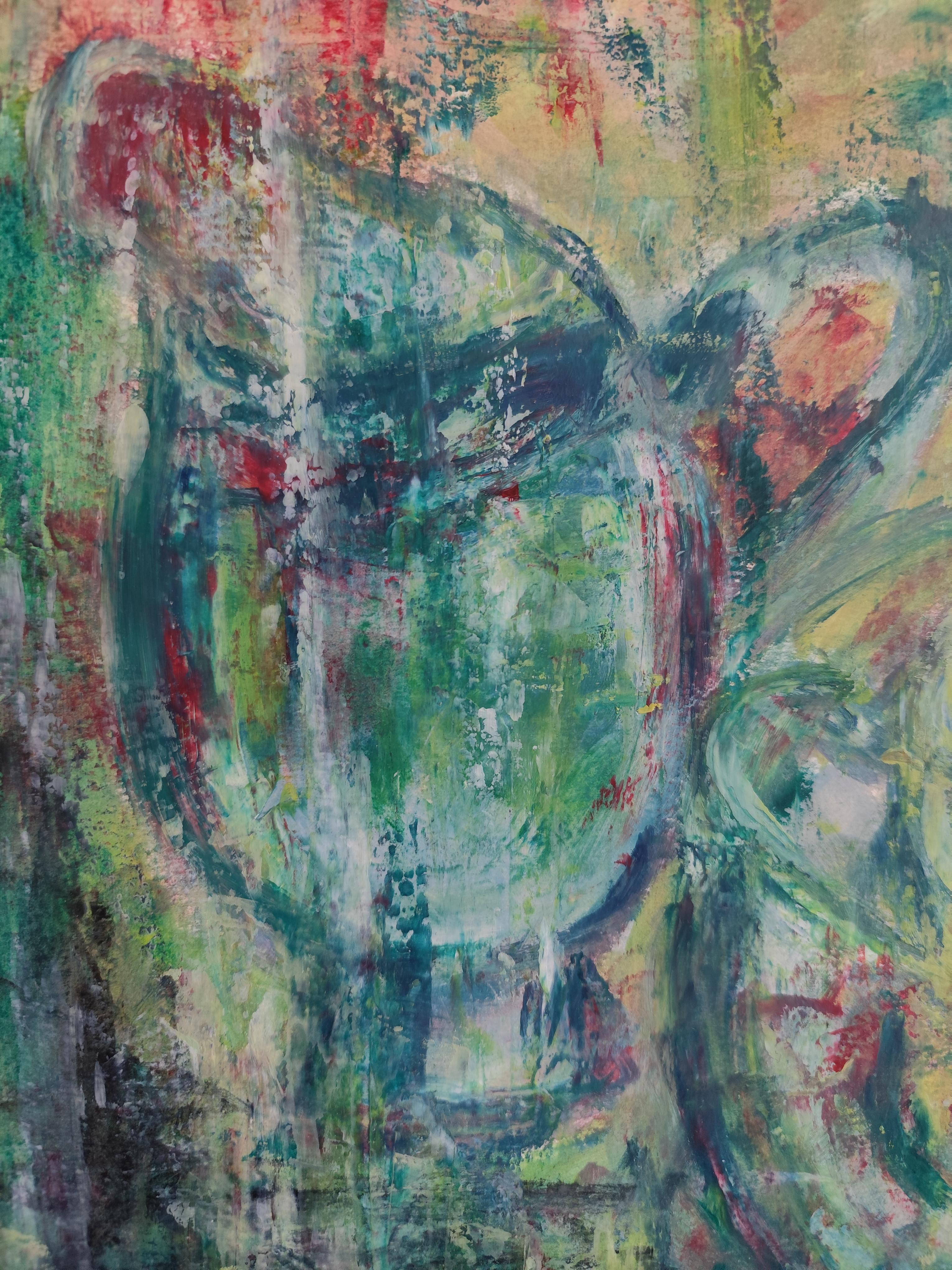 Pittura ad olio su carta di natura morta astratta impressionista ed espressiva 
