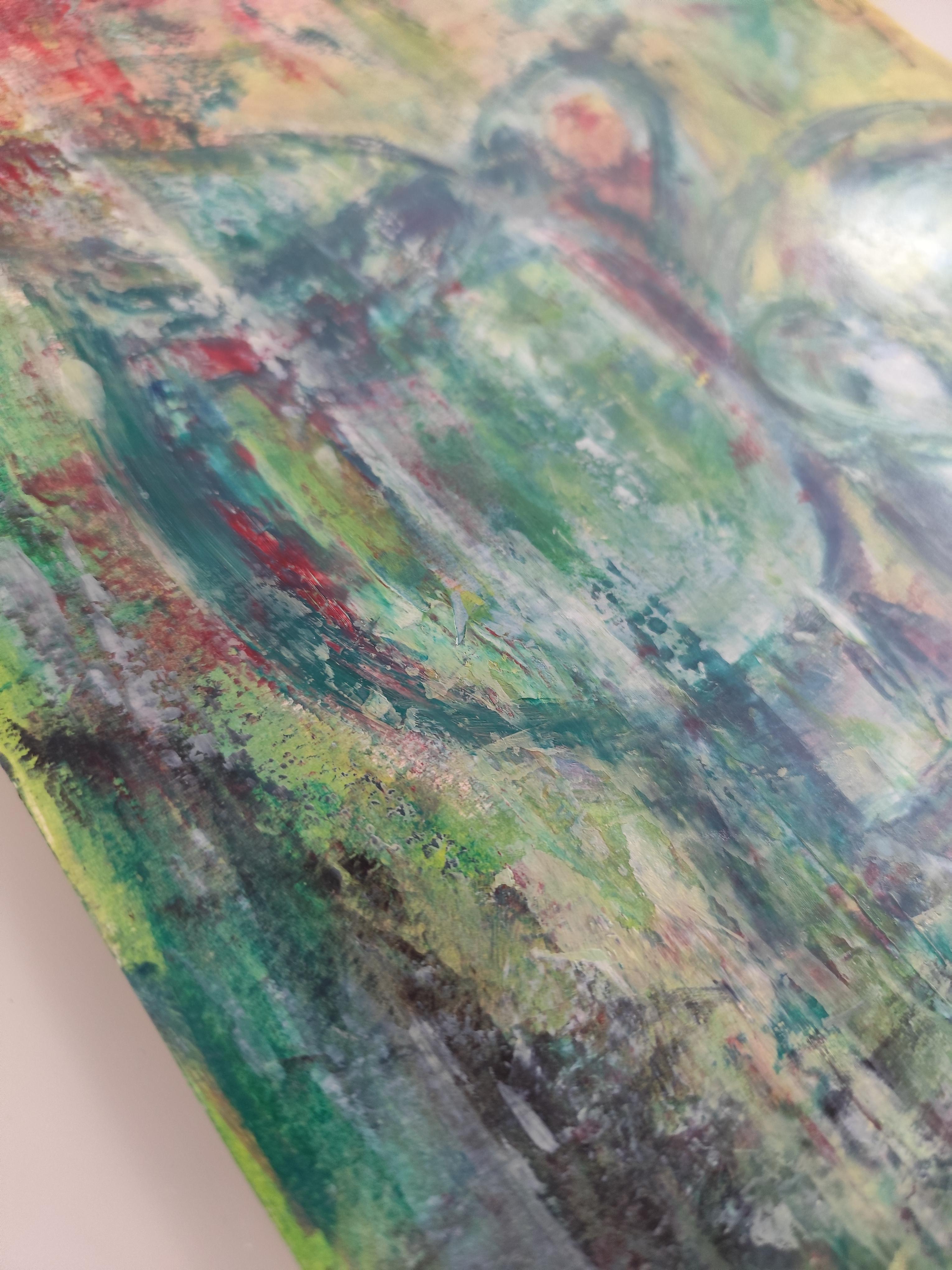 Pittura ad olio su carta di natura morta astratta impressionista ed espressiva 