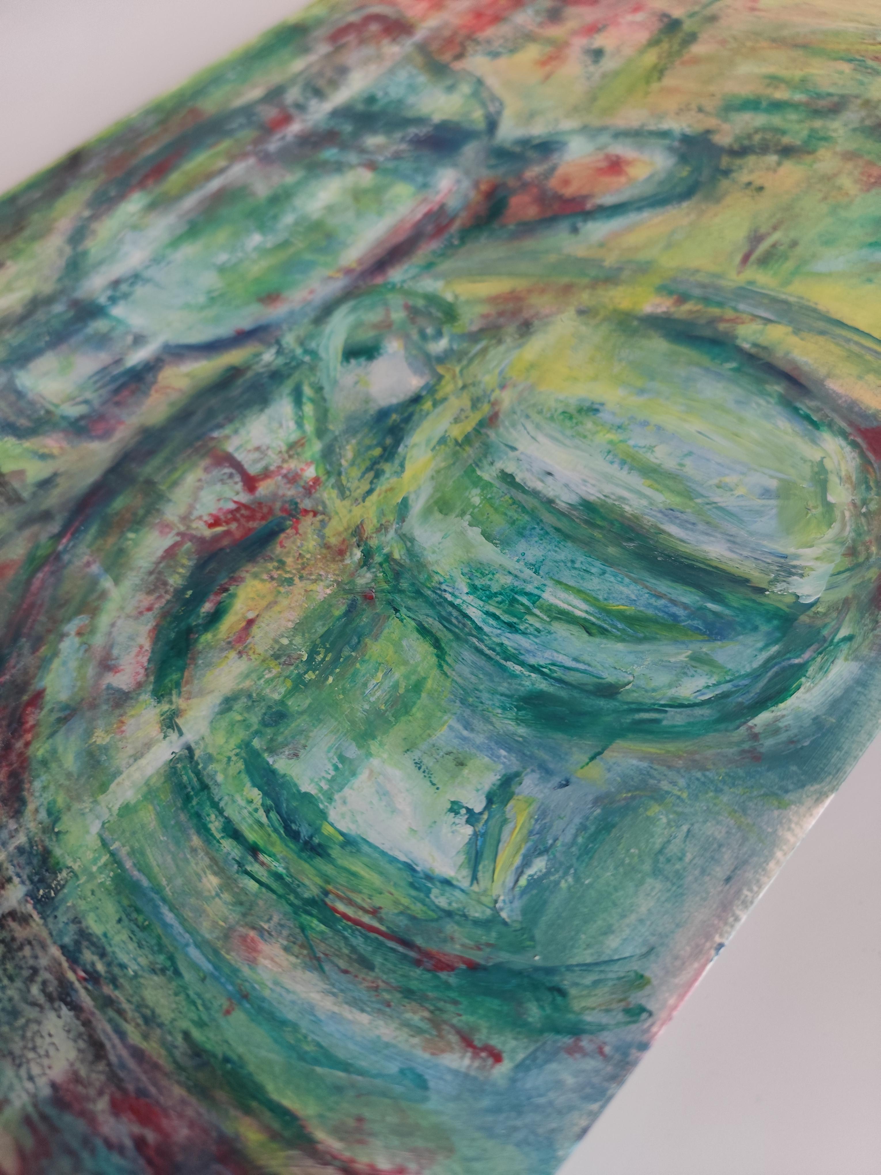 Pittura ad olio su carta di natura morta astratta impressionista ed espressiva 