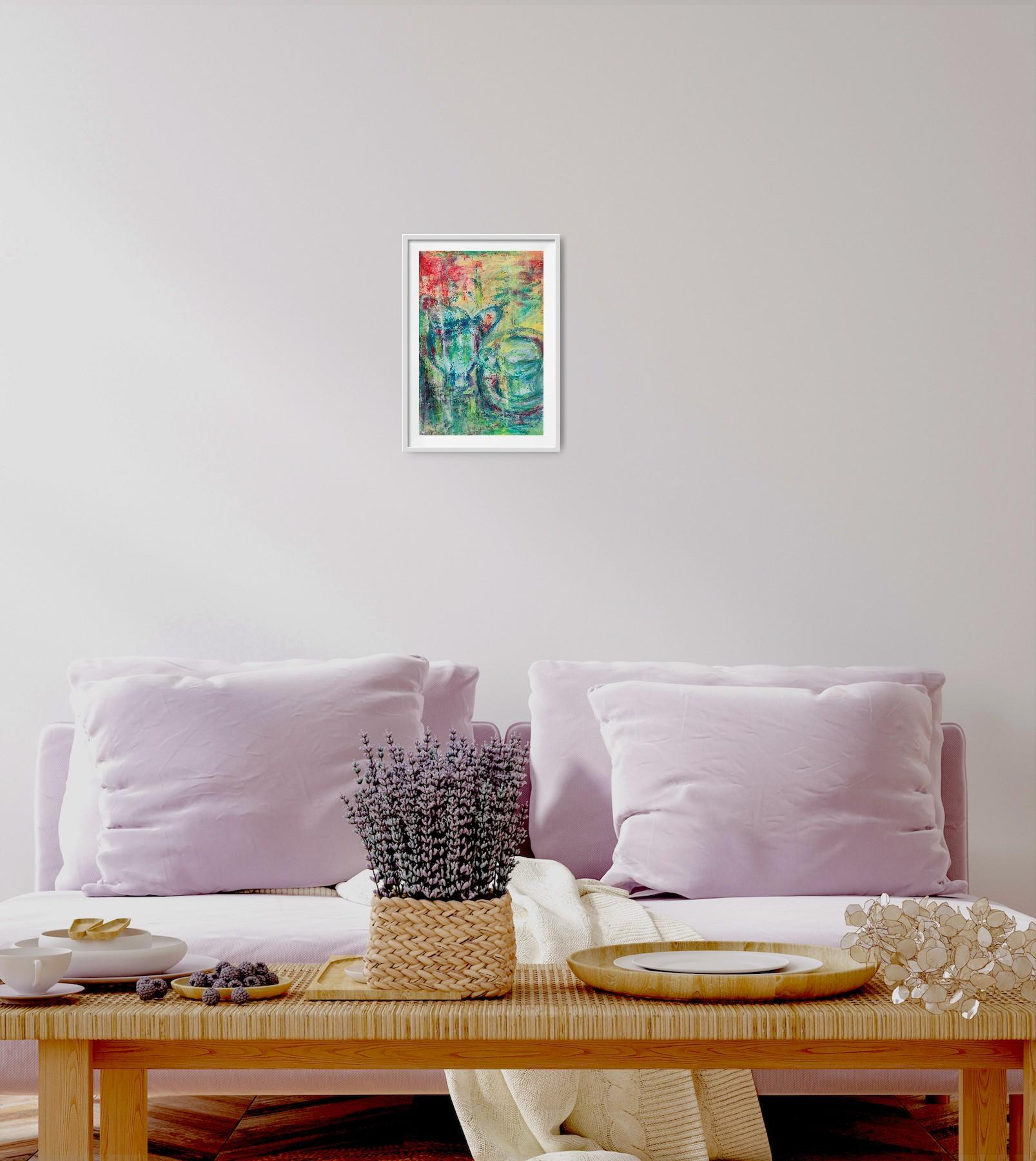 Pittura ad olio su carta di natura morta astratta impressionista ed espressiva 