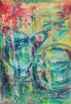 Abstract impressionist expressive still life oil painting on paper "Tea Time '