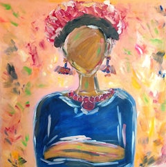 Large expressive acrylic portrait  woman canvas  "Finding strength in Frida"