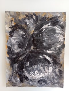 "Floral Adventure" (semi-abstract impressionist black and white roses)