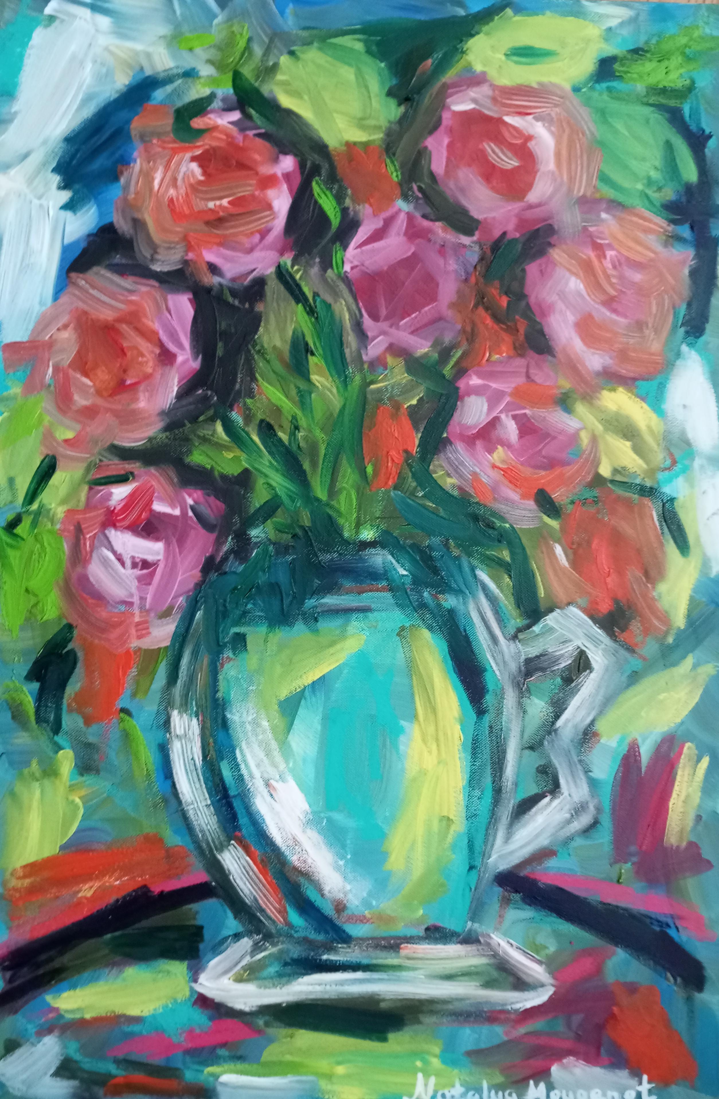 Natalya Mougenot  Abstract Painting - Expressive vibrant artwork "Floral expression"
