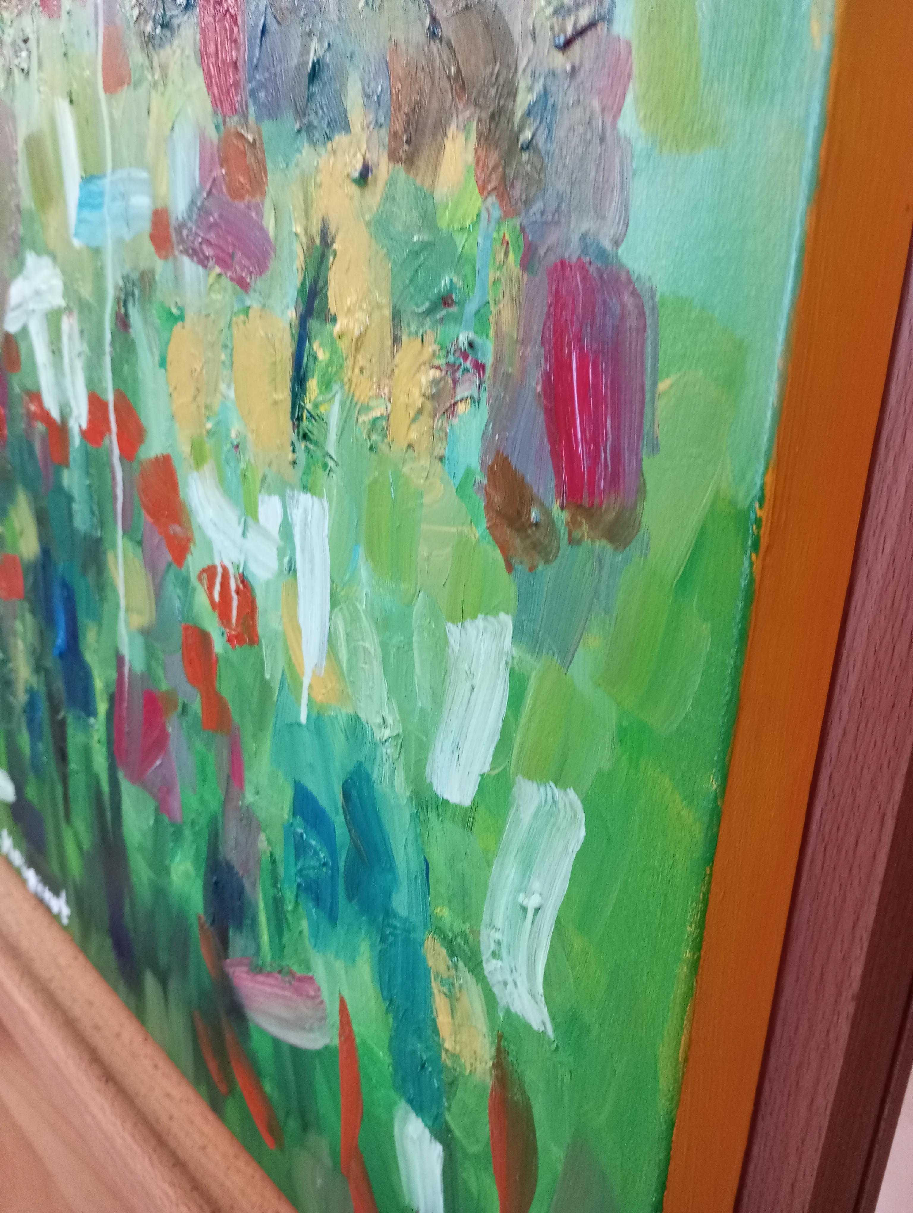 Peinture à l'huile contemporaine abstraite florale expressive sur toile 